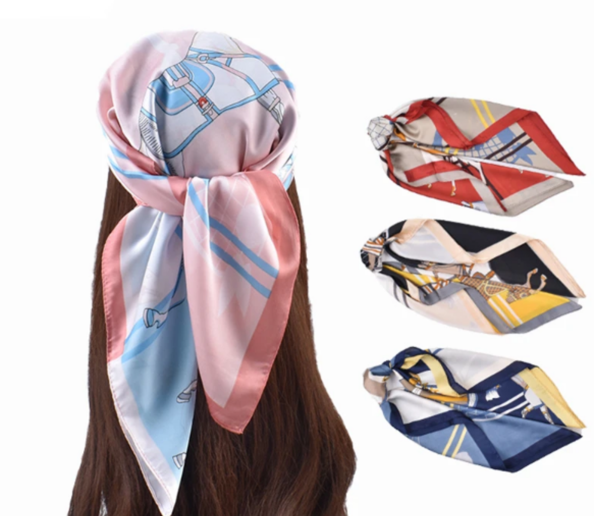 #color_ Pink and Blue | Relhok Multiple Horses Scarf - Pink and Blue - hairbandanascarf