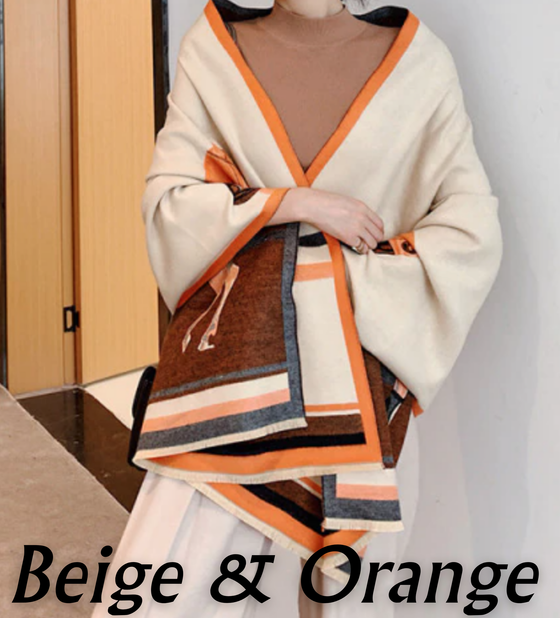 #color_ Beige and Orange | Relhok Horse Scarf - Two Horses - Beige and Orange - 12_584773ef-3248-4e87-b354-f27bf9ab53e0