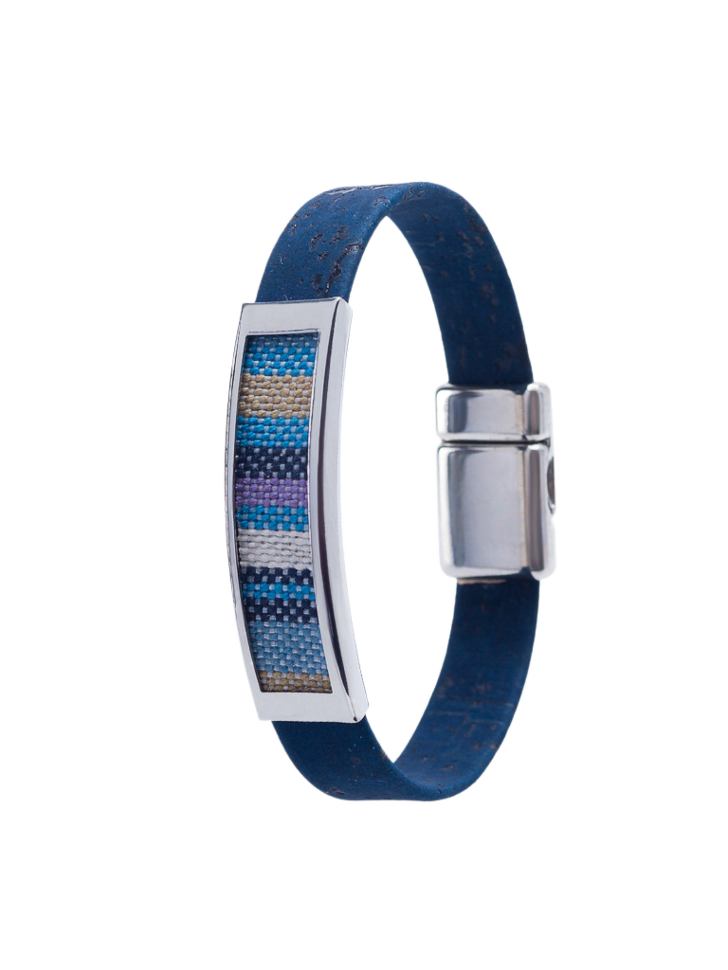 #color_ Blue-Blue Pattern Fabric | Artelusa Cork Bracelet - Blue-Blue Pattern Fabric - 5300.19-BR08-1_2