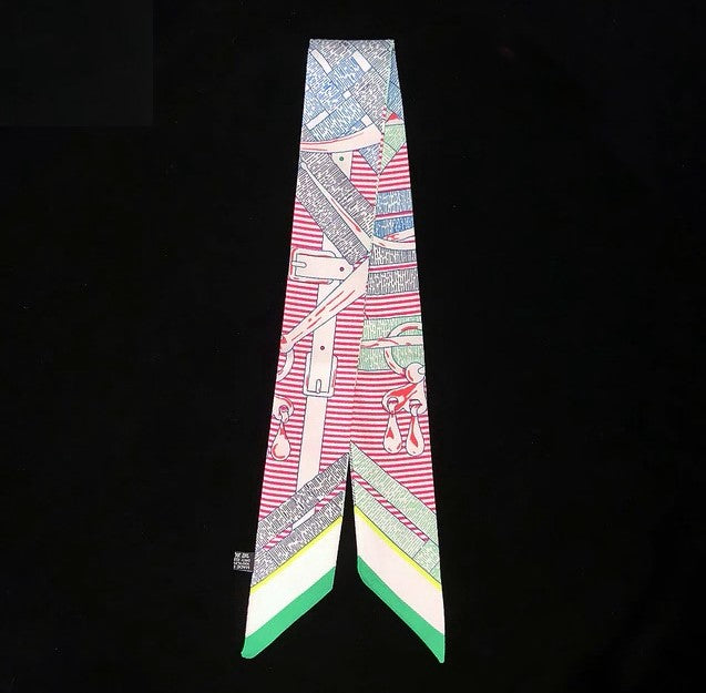 #color_ Horse Bits in Pink and Green | Relhok Handbag Skinny Scarf - Horse Bits in Pink and Green - Horse_Bits_in_Pink_and_Green