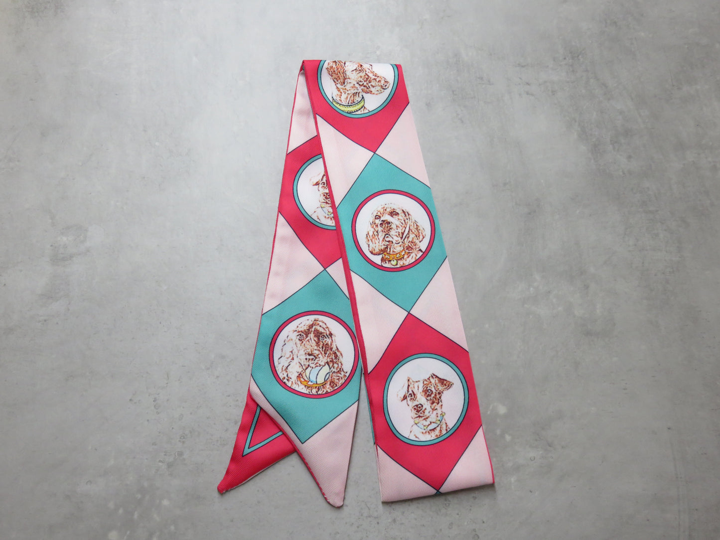 #color_ Dogs in Pink and Blue | Relhok Handbag Skinny Scarf - Dogs in Pink and Blue - IMG_5584