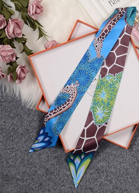 #color_ Brown Giraffe Print | Relhok Handbag Skinny Scarf - Brown Giraffe Print - brown_giraffe_print