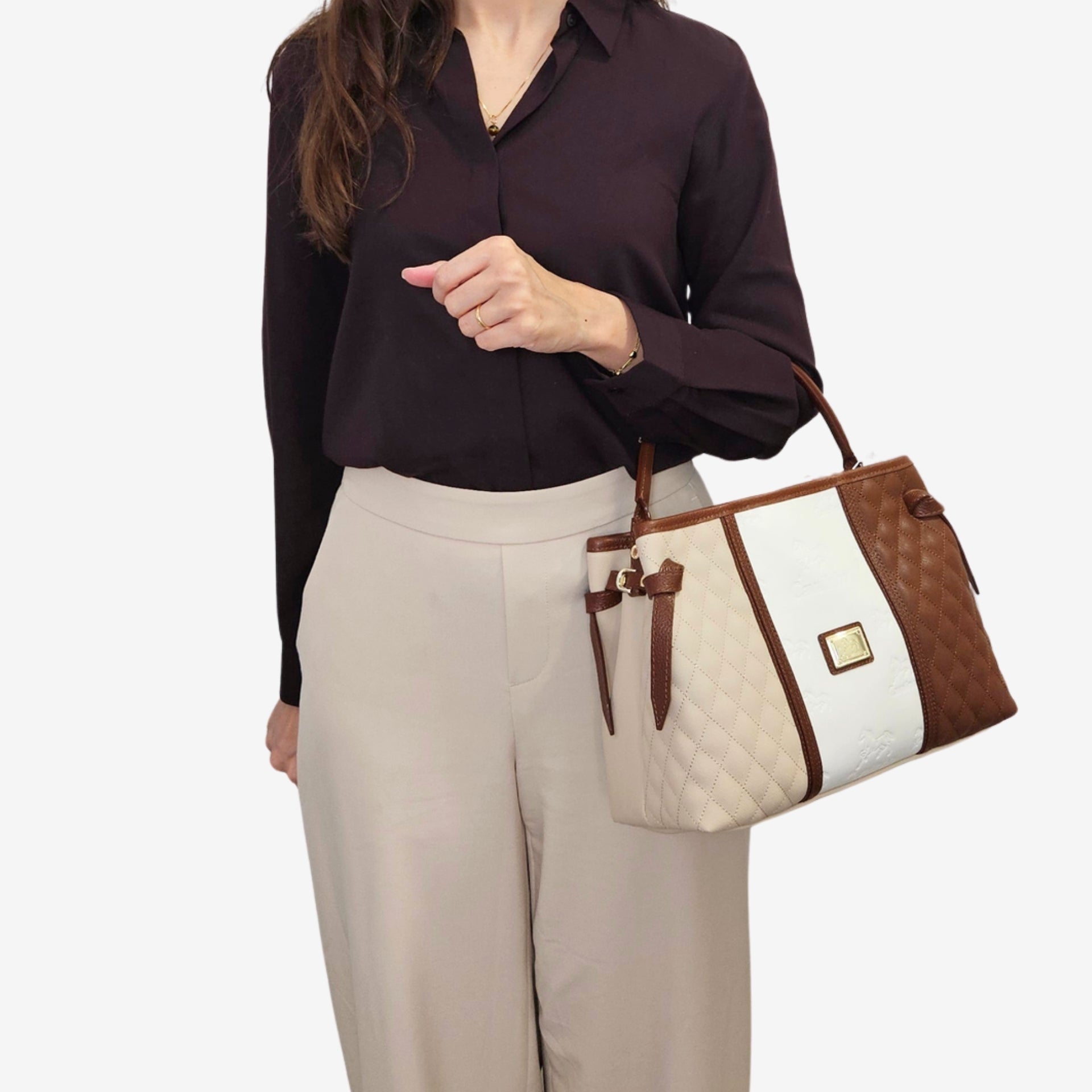 Cavalinho Sublime Brown White Beige Designer Handbag SKU 16060627.34 #color_Saddlebrown multi-color
