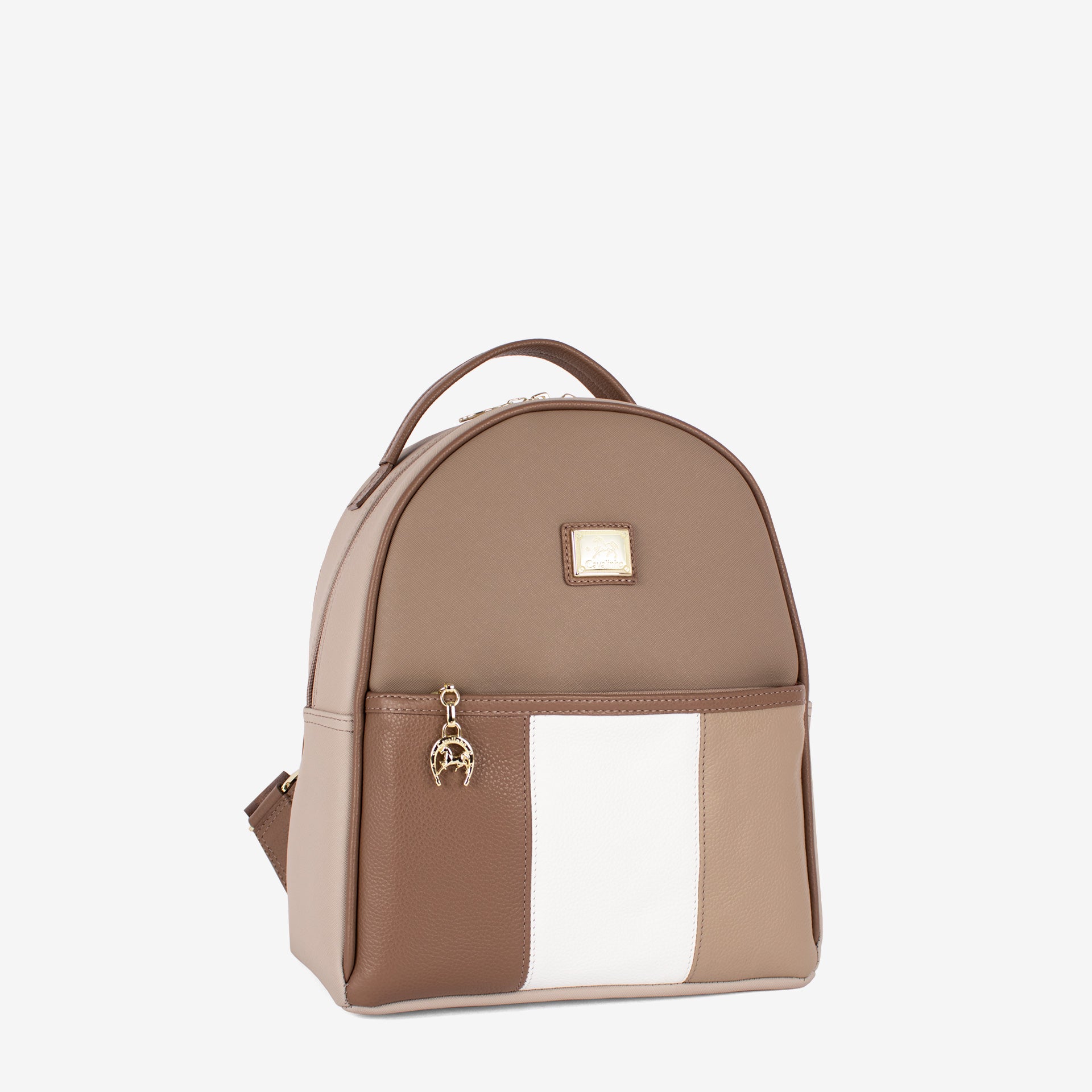 Cavalinho Soft Skin Canvas and Leather Backpack for Women SKU 16070207.31 #color_Tan / White / Beige