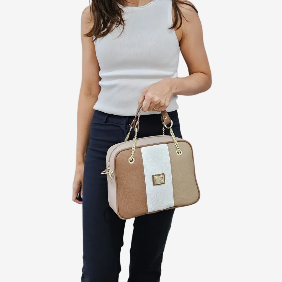 Cavalinho Soft Skin Leather Handbag SKU 16070512.31 #color_Tan / White / Beige