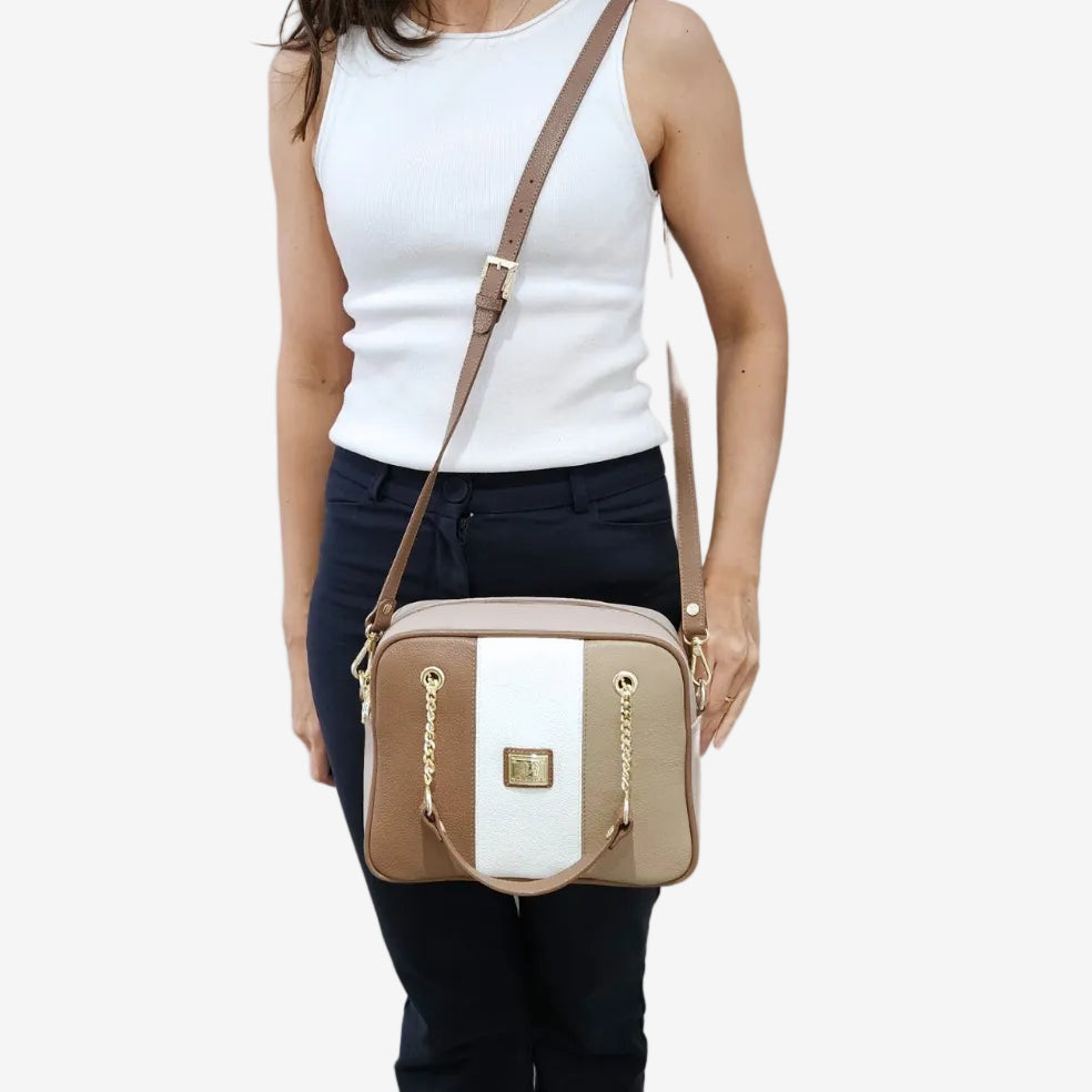 Cavalinho Soft Skin Leather Handbag SKU 16070512.31 #color_Tan / White / Beige