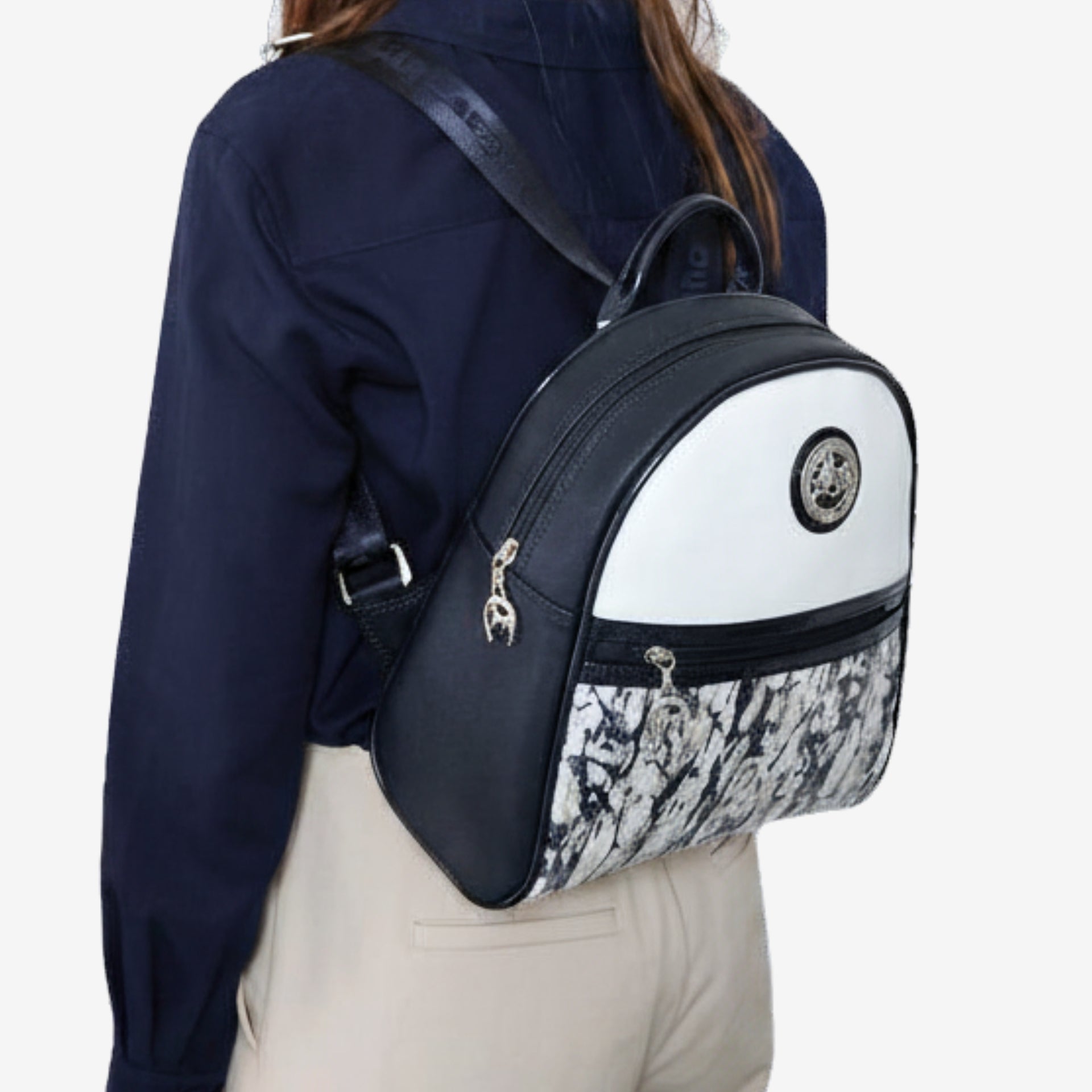 Cavalinho Acqua Marine Navy Backpack with Sea Marble Pattern SKU 16120301.22 #color_navy / white