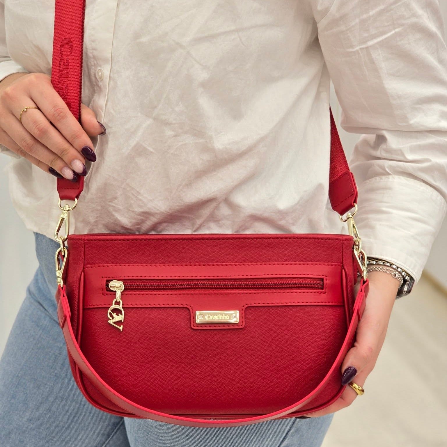 Cavalinho La Vie Red Leather and Canvas Designer Handbag SKU 16190615.04 #color_red