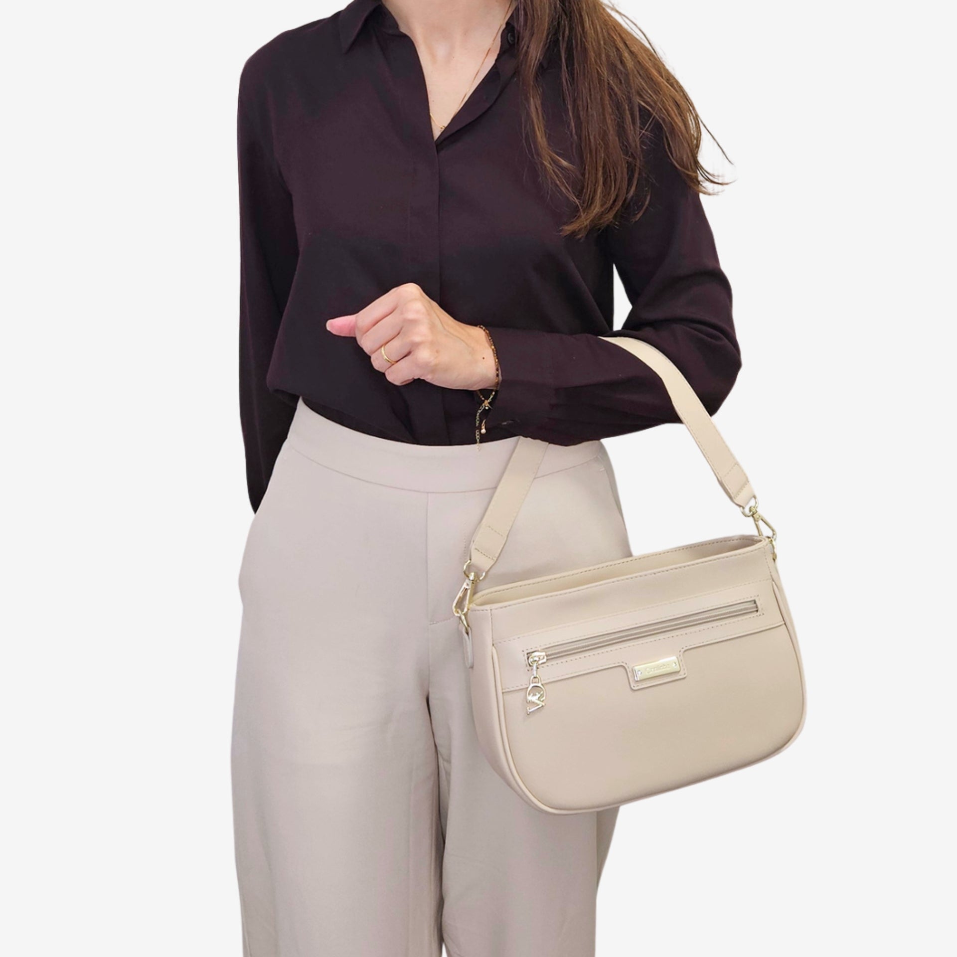 Cavalinho La Vie Beige Leather and Canvas Designer Handbag SKU 16190615.05 #color_beige