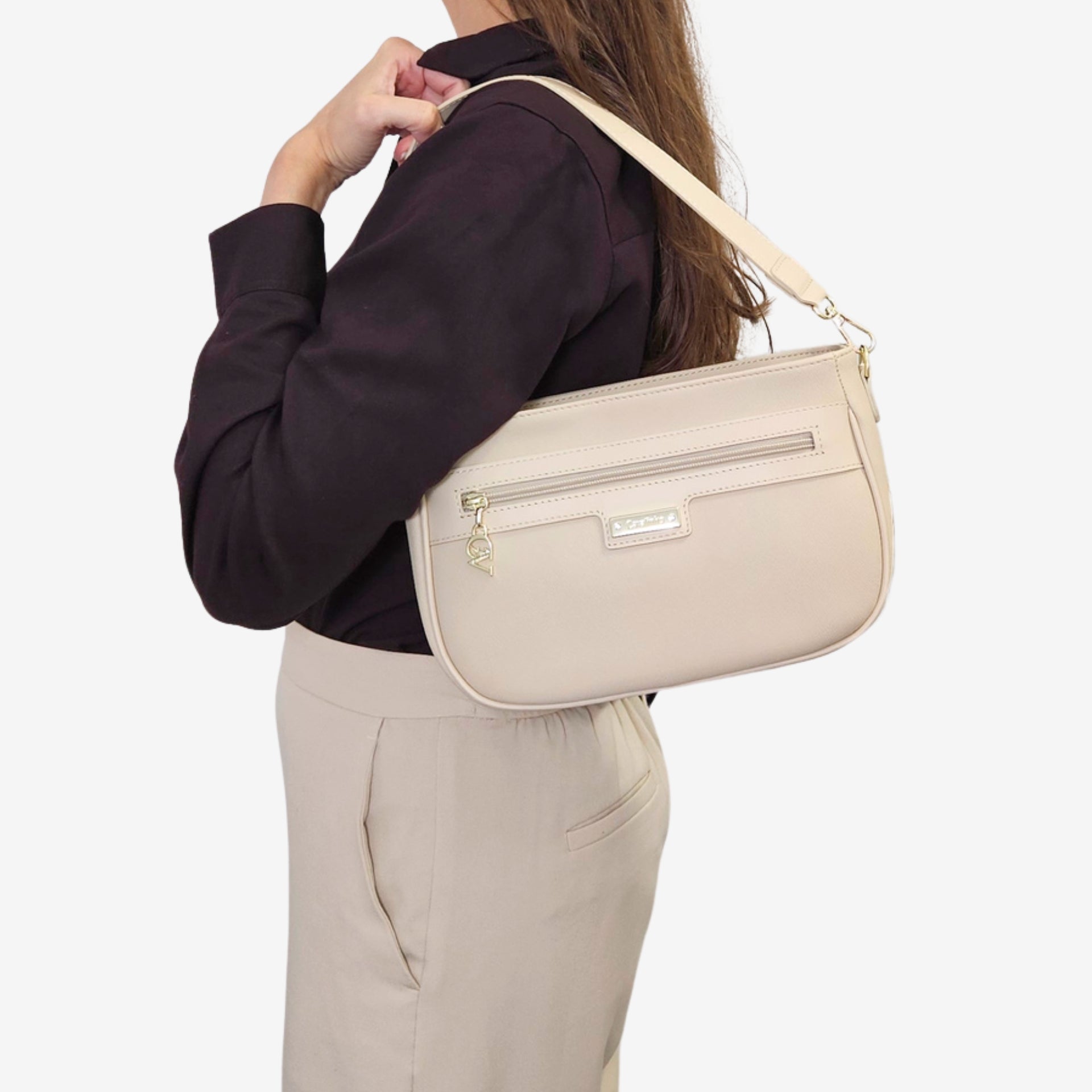 Cavalinho La Vie Beige Leather and Canvas Designer Handbag SKU 16190615.05 #color_beige