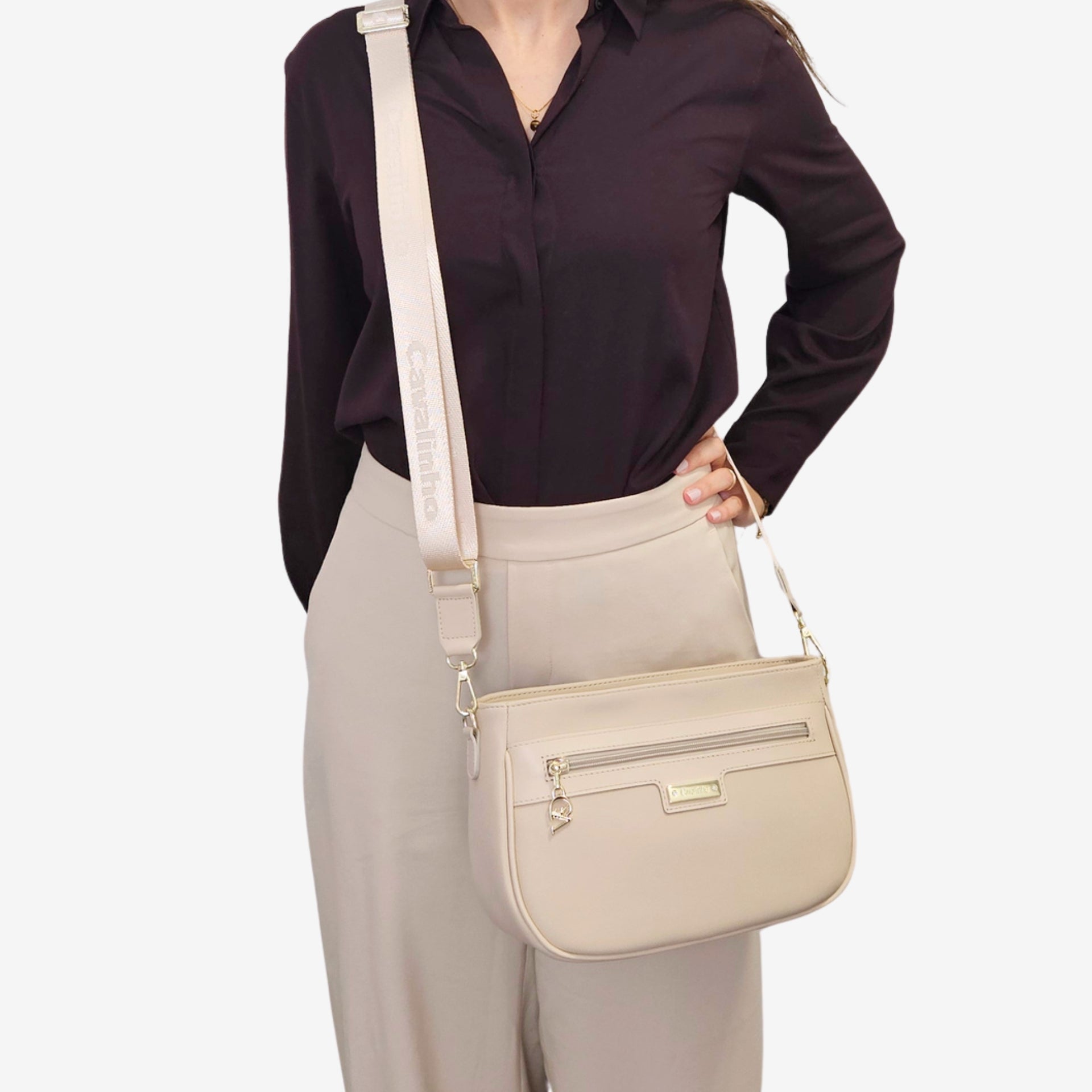 Cavalinho La Vie Beige Leather and Canvas Designer Handbag SKU 16190615.05 #color_beige