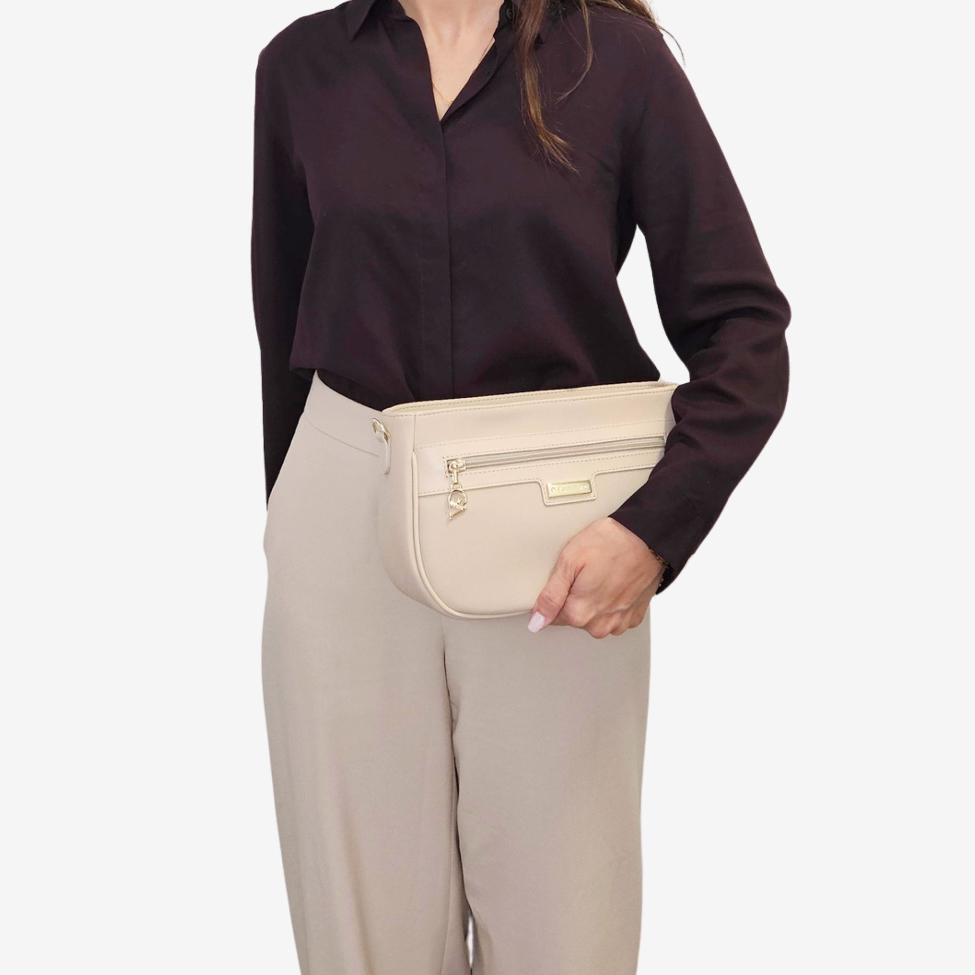 Cavalinho La Vie Beige Leather and Canvas Designer Handbag SKU 16190615.05 #color_beige