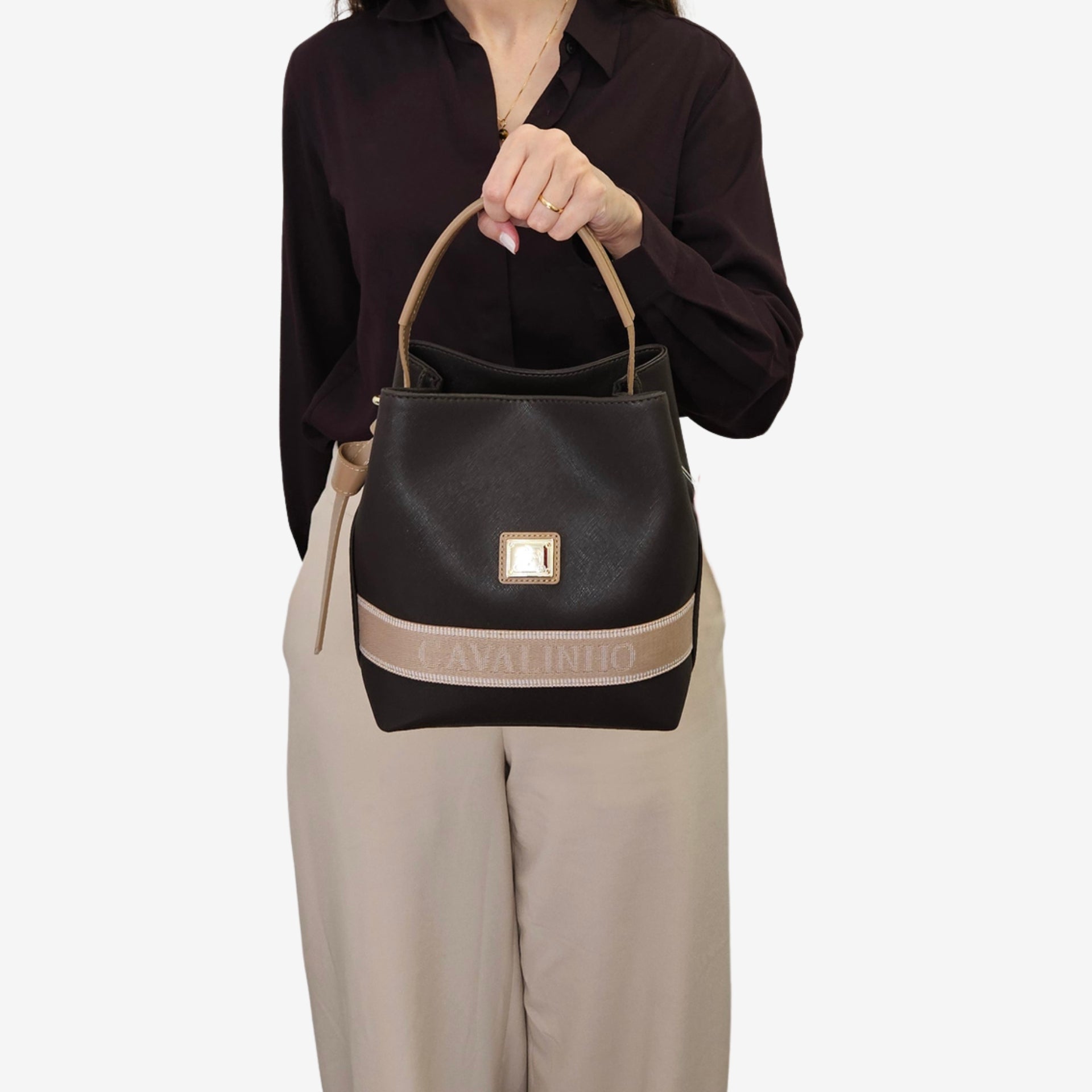 Only by Cavalinho Brown Bucket Handbag for Women SKU 16200591.02 #color_brown / beige