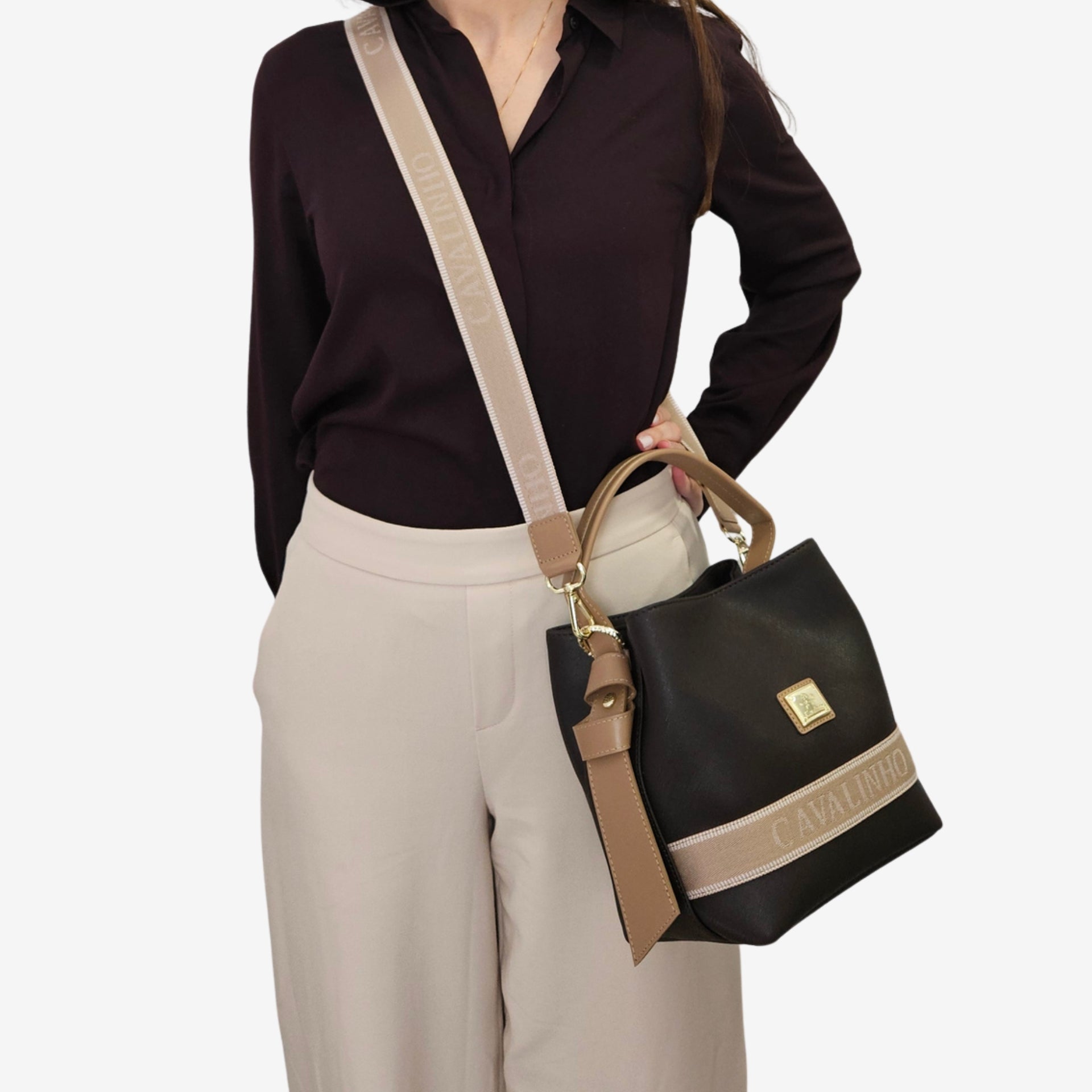 Only by Cavalinho Brown Bucket Handbag for Women SKU 16200591.02 #color_brown / beige