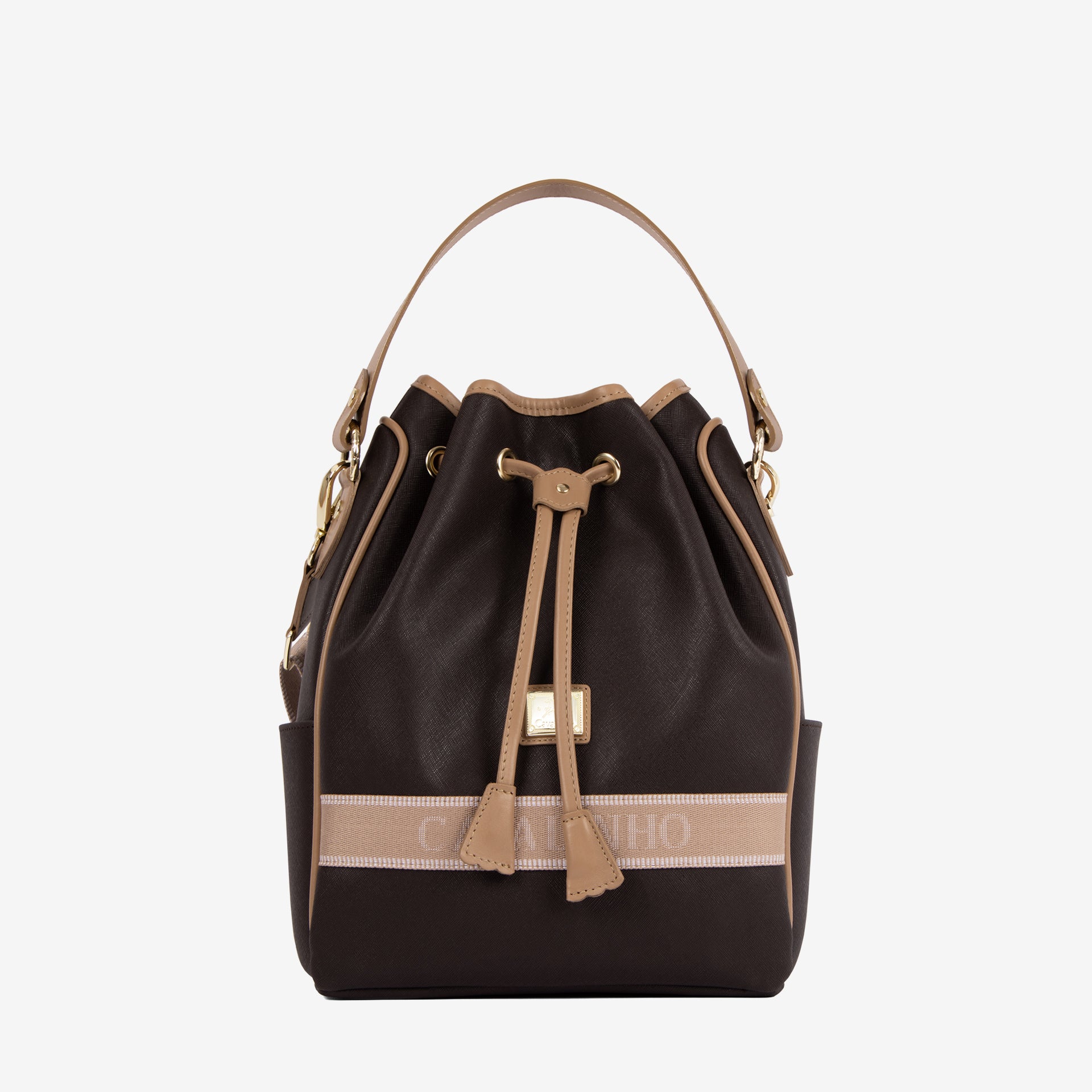 Cavalinho Only by Cavalinho Brown Drawstring Bucket Handbag SKU 16200598.02 #color_brown / beige