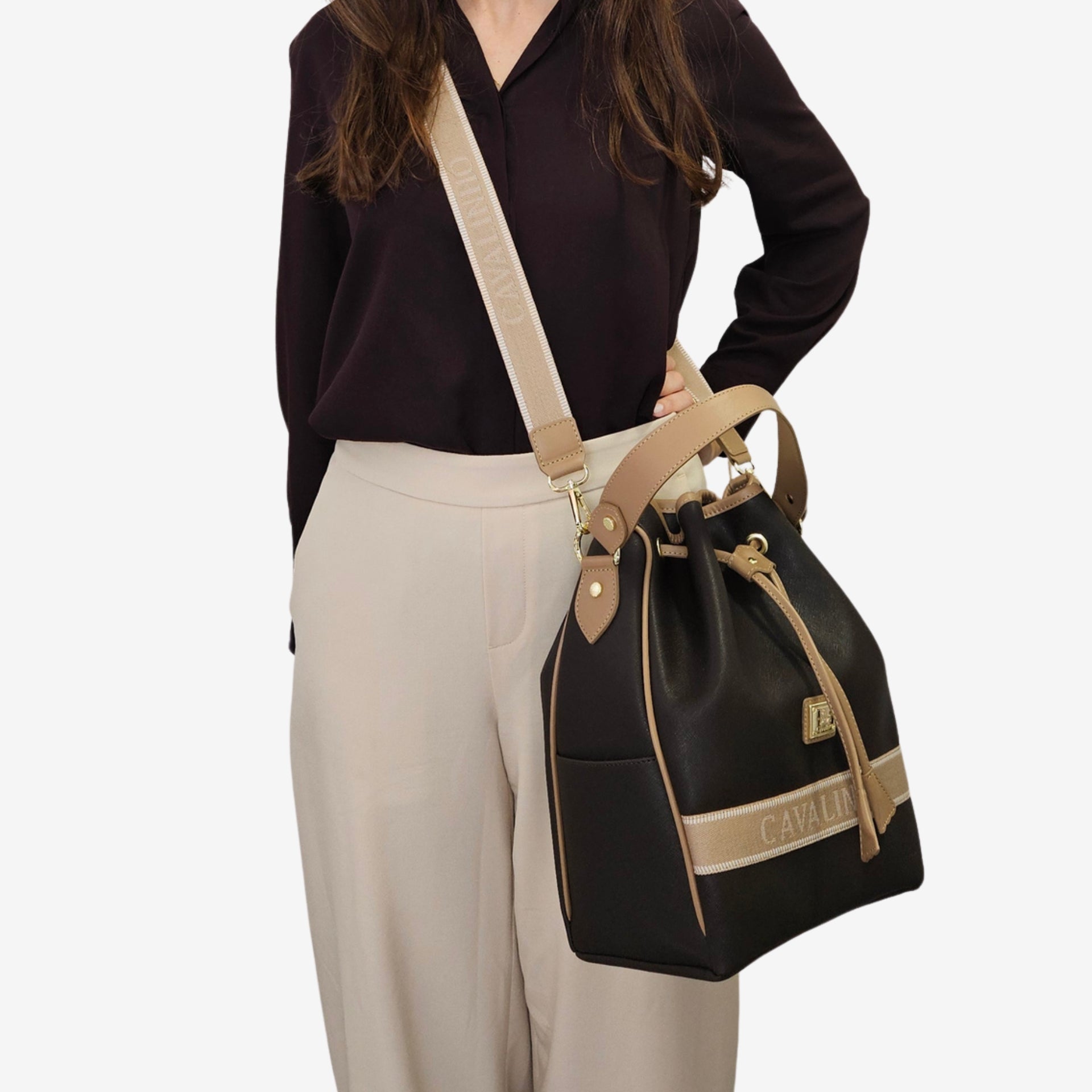 Cavalinho Only by Cavalinho Brown Drawstring Bucket Handbag SKU 16200598.02 #color_brown / beige