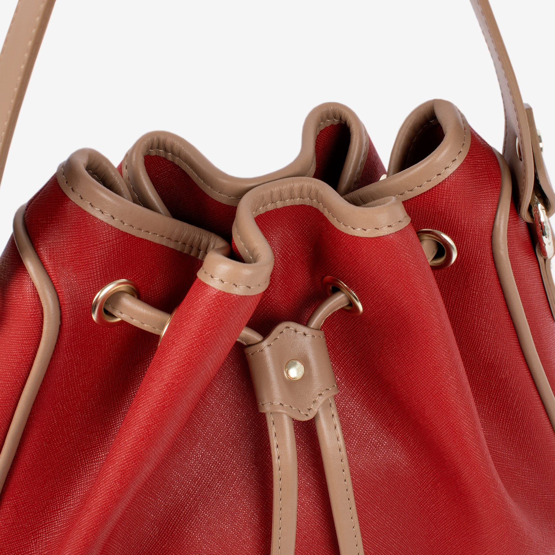 Only by Cavalinho Red Drawstring Bucket Bag SKU 16200598.04 #color_red / beige