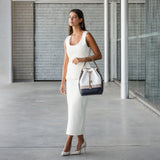 Only by Cavalinho Drawstring Bucket Handbag SKU 16200598.22 #color_beige / white / navy