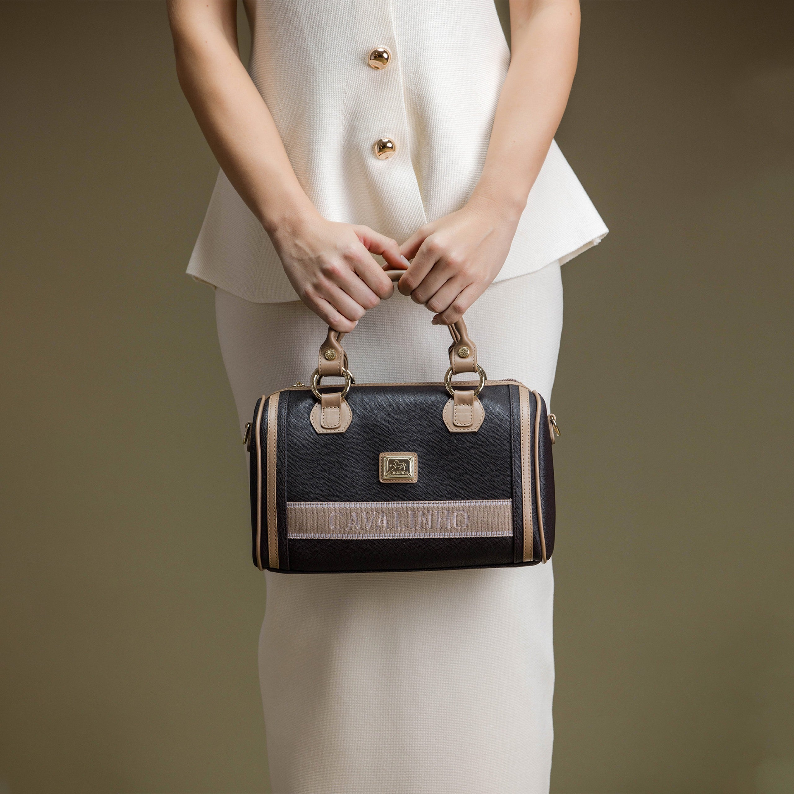 Only By Cavalinho Brown Barrel Handbag SKU 16200607.02 #color_brown / beige