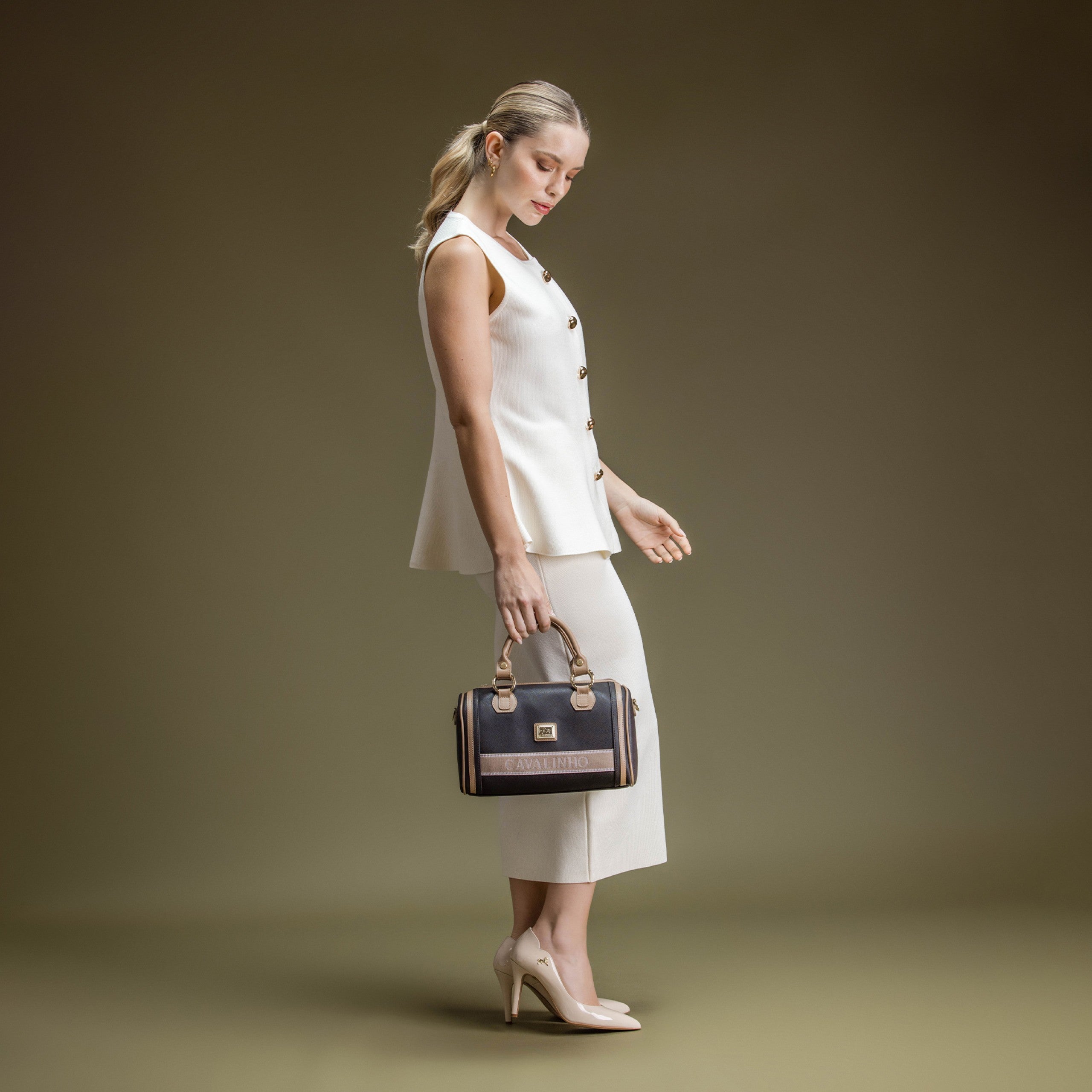 Only By Cavalinho Brown Barrel Handbag SKU 16200607.02 #color_brown / beige