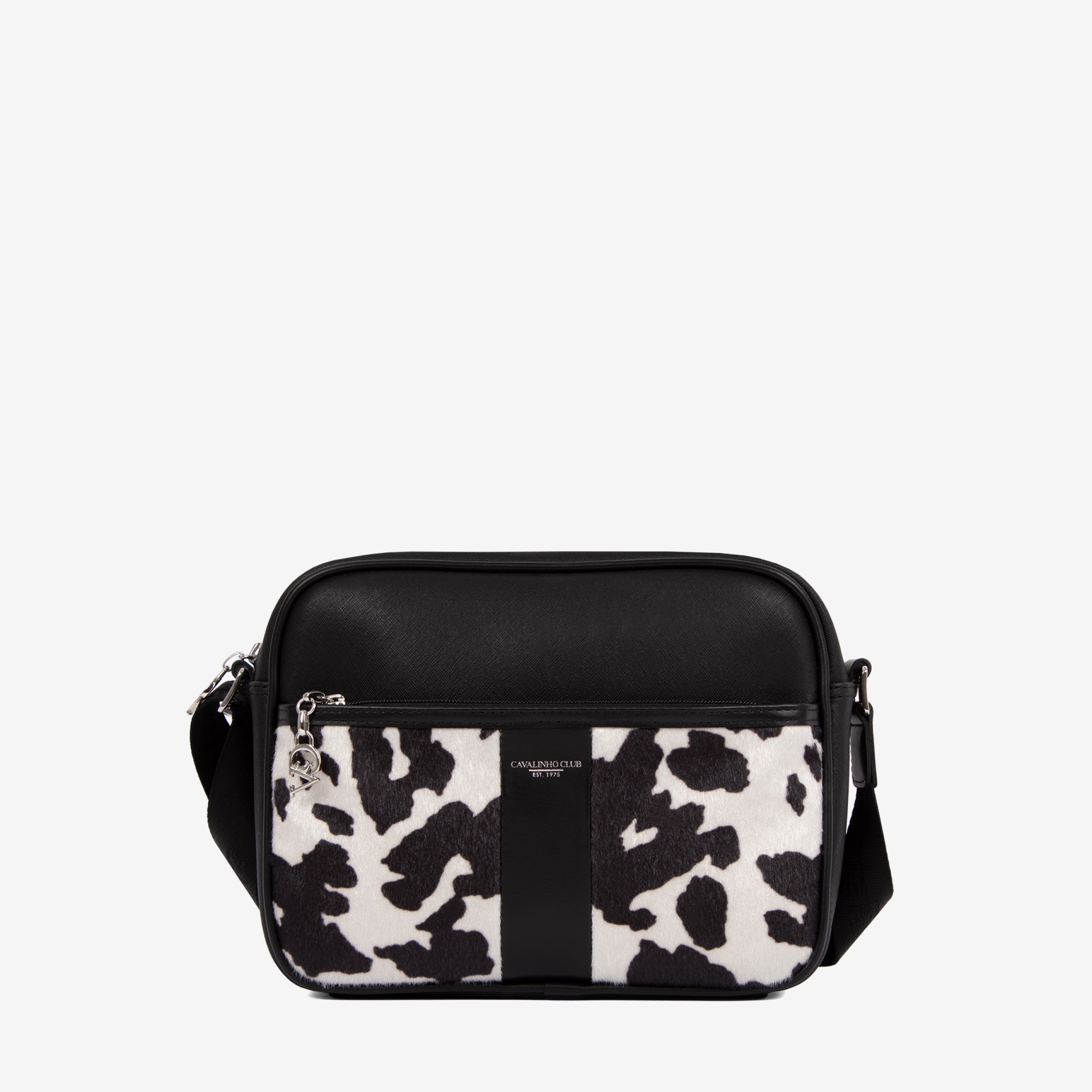 Cavalinho Club Black and White Crossbody Bag with Cow Print for Women #color_black / white