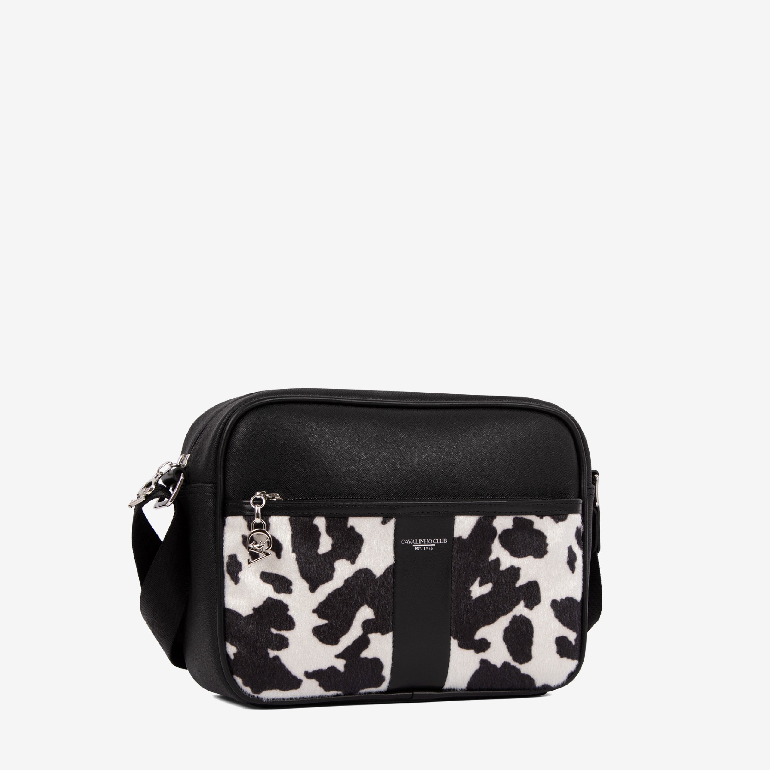 Cavalinho Club Black and White Crossbody Bag with Cow Print for Women #color_black / white