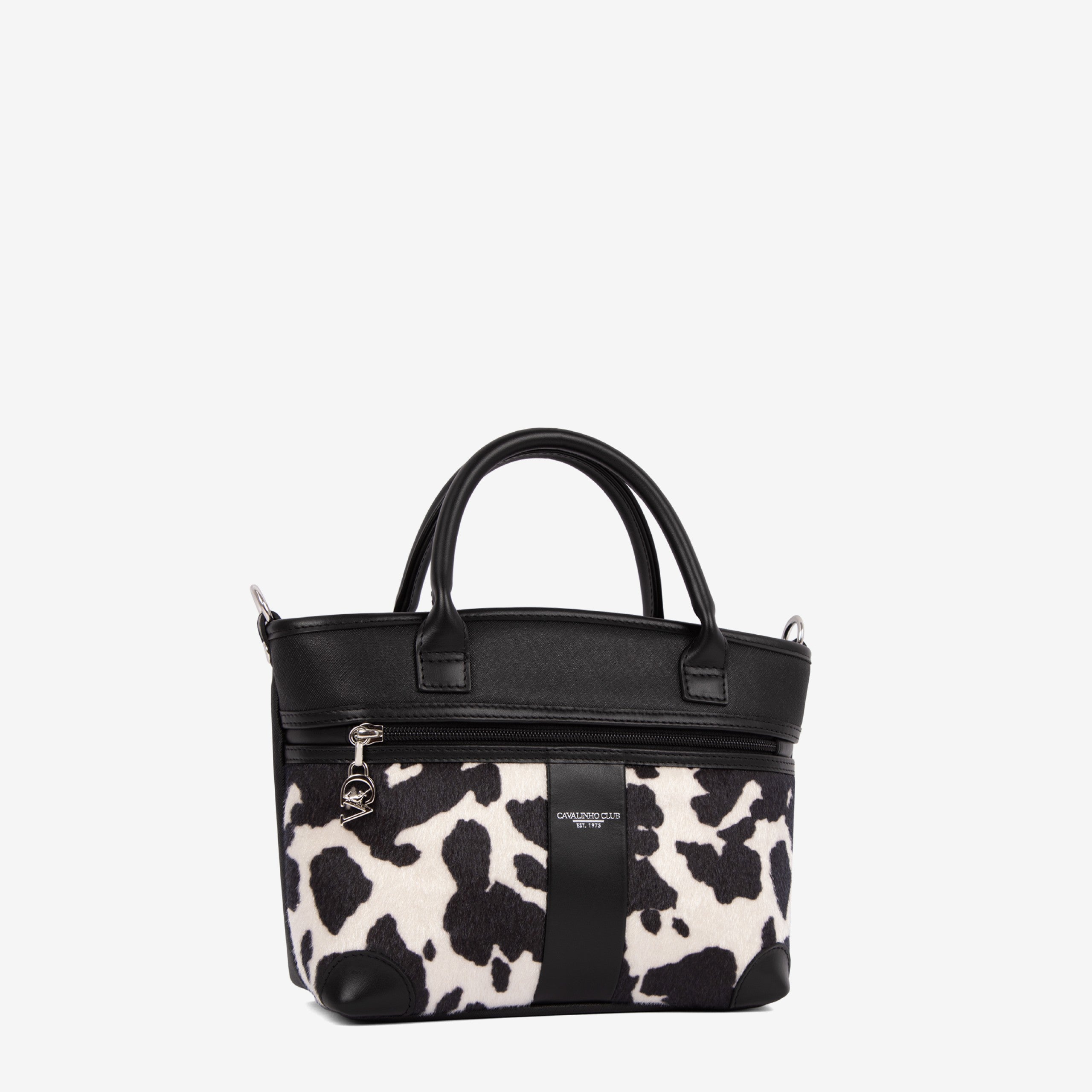 Cavalinho Club Mini Tote Handbag with Cow Print SKU 16210572.01 #color_black / white