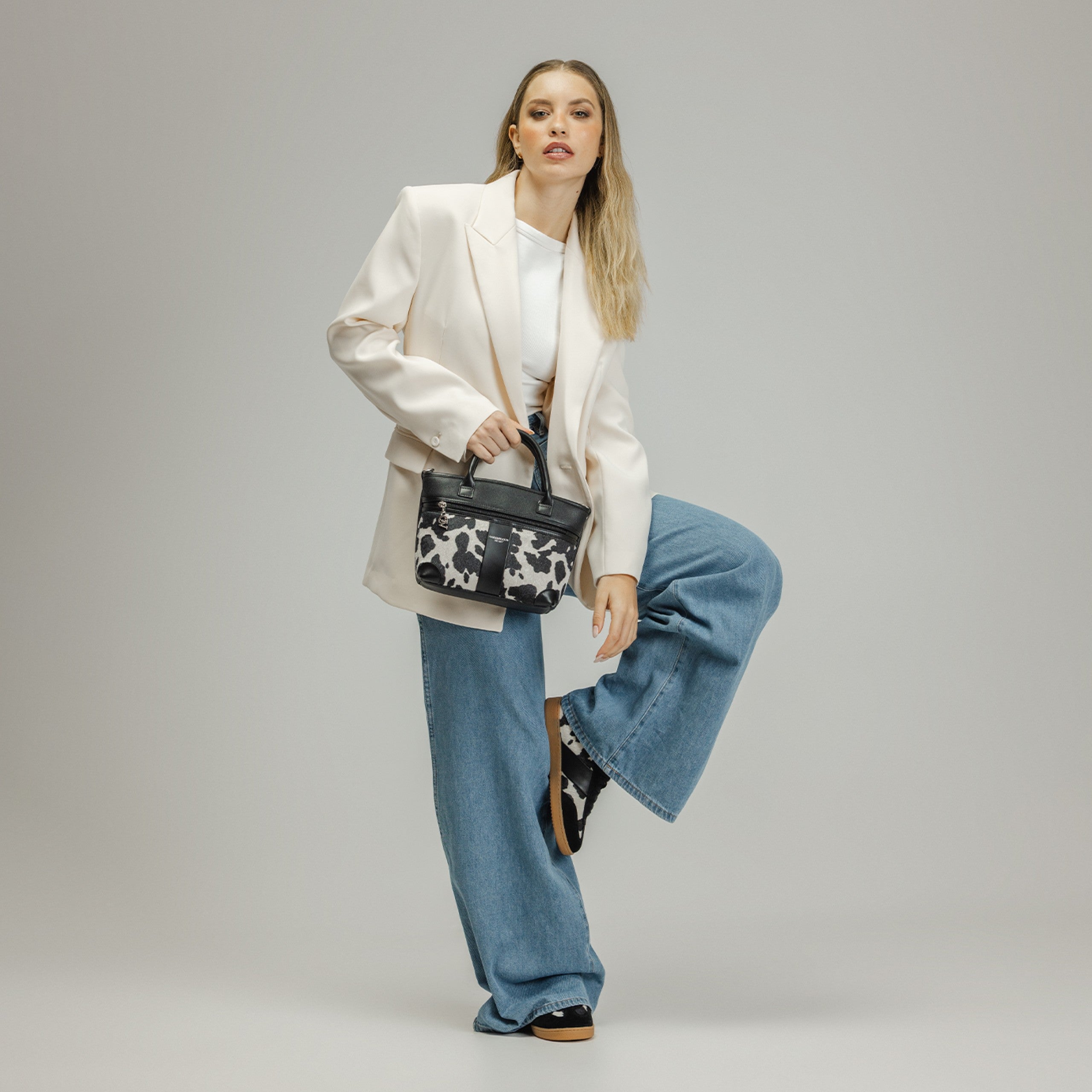 Cavalinho Club Mini Tote Bag with Cow Print SKU 16210572.01 #color_black / white