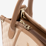 Cavalinho Di Cavallo Beige Designer Handbag with quilted design and gold accents SKU 16250480.05 #color_beige