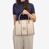 Cavalinho Di Cavallo Beige Designer Handbag with quilted design and gold accents SKU 16250480.05 #color_beige