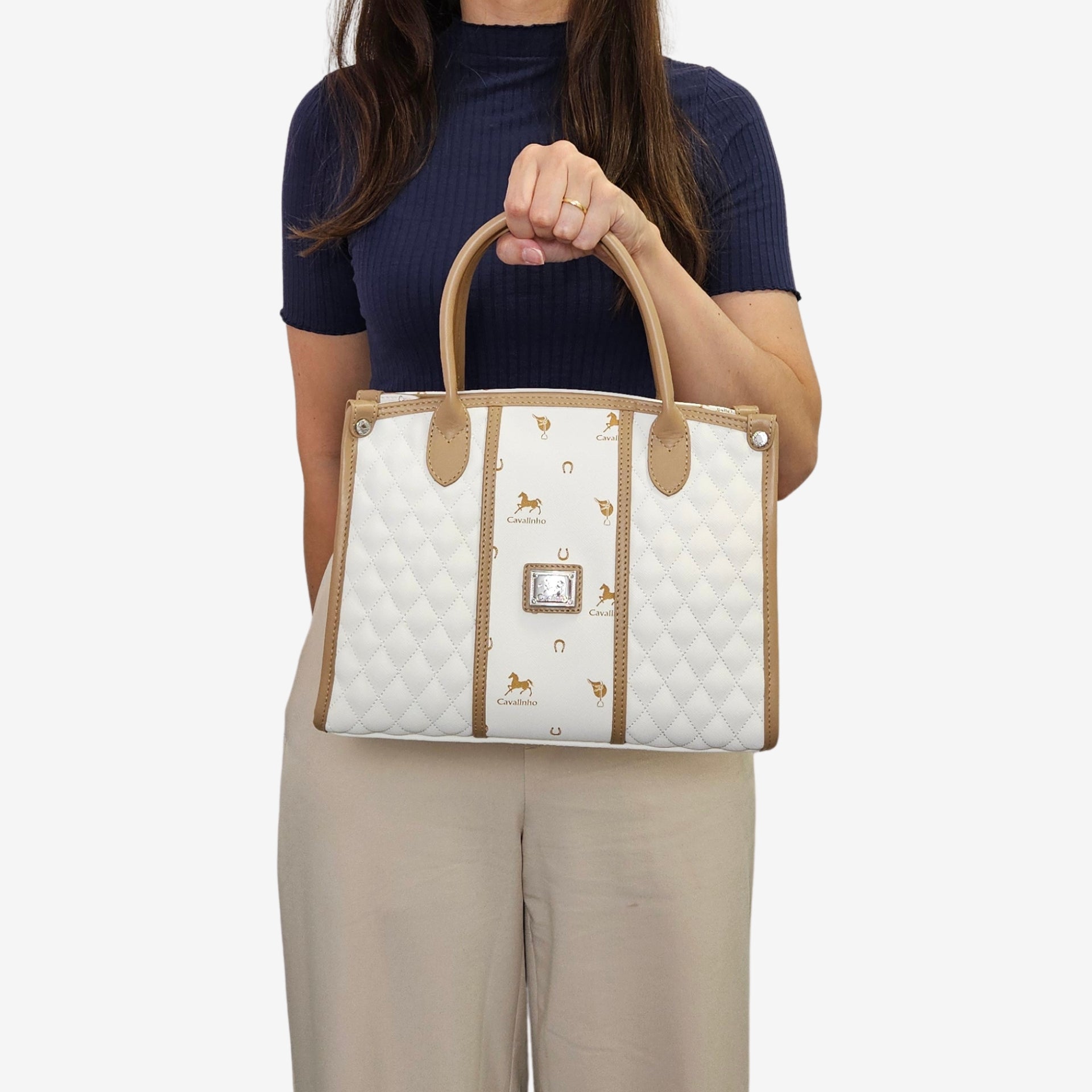 Cavalinho Di Cavallo White Designer Handbag with quilted design and silver accents SKU 16250480.06 #color_white