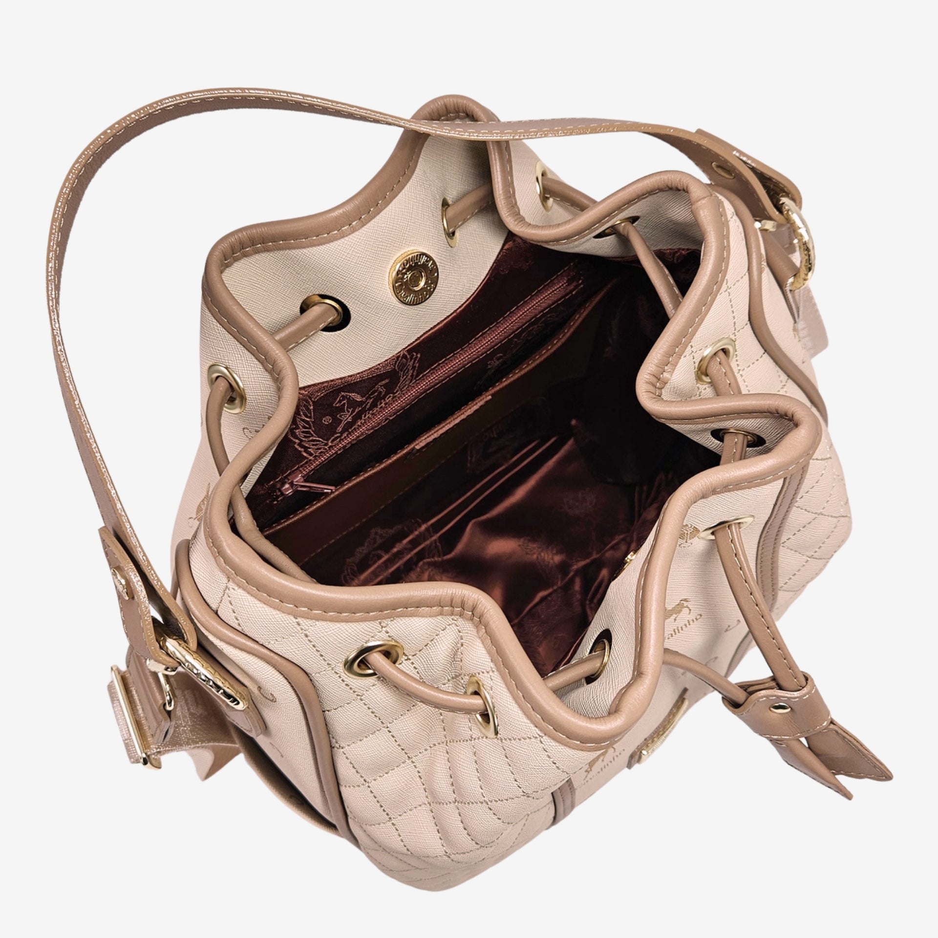 Cavalinho Di Cavallo Beige Drawstring Bucket Handbag SKU 16250598.05 #color_beige