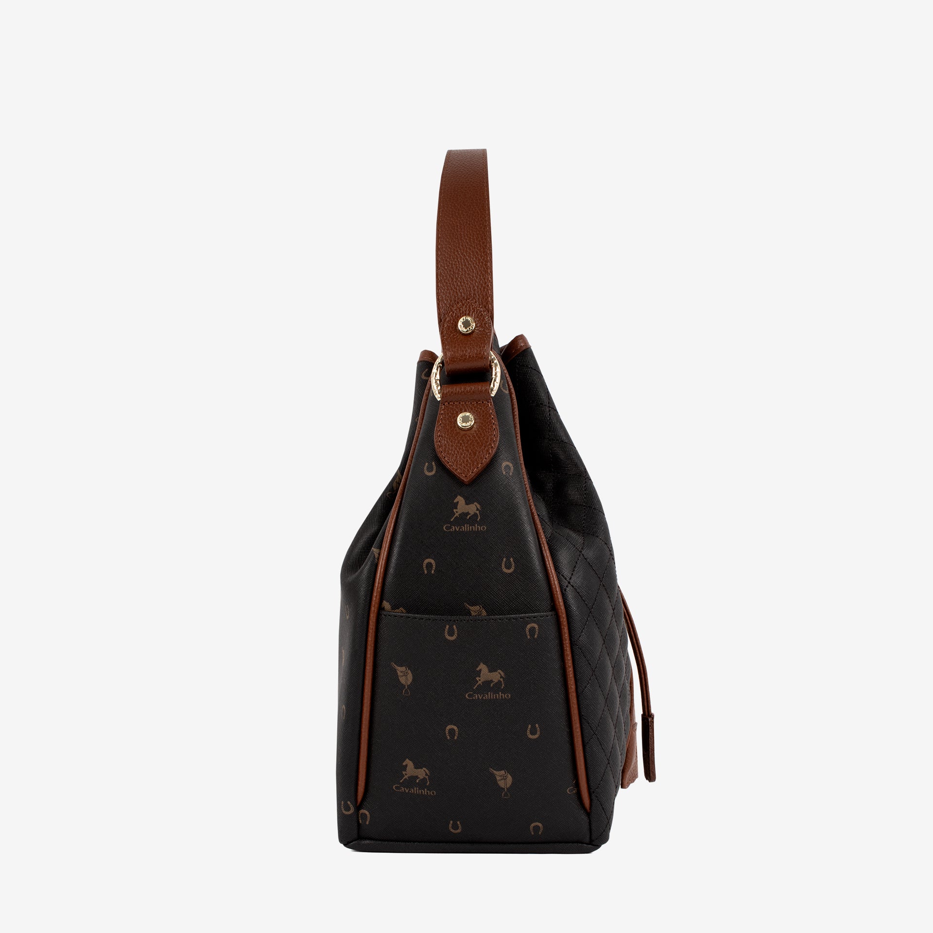 Cavalinho Di Cavallo Black Drawstring Bucket Handbag SKU 16250598.32 #color_black / brown