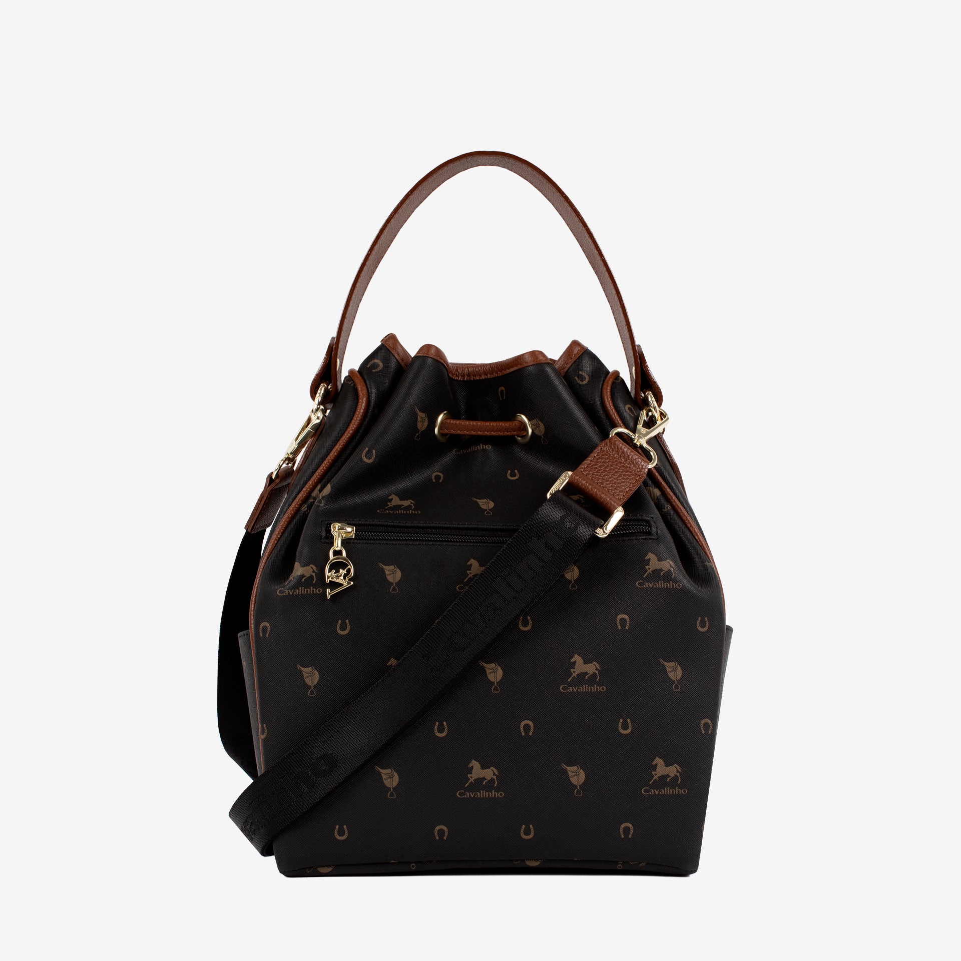 Cavalinho Di Cavallo Black Drawstring Bucket Handbag SKU 16250598.32 #color_black / brown