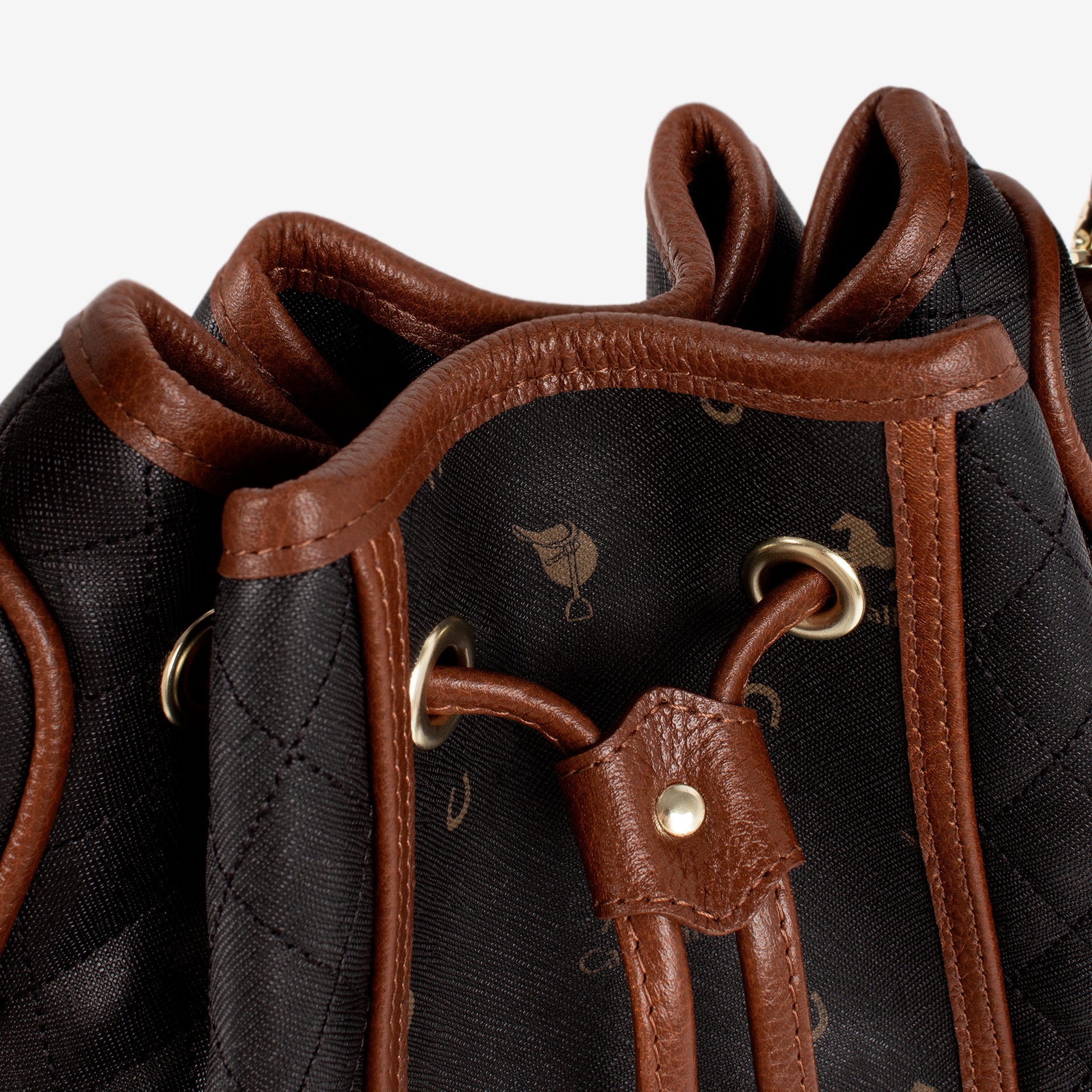 Cavalinho Di Cavallo Black Drawstring Bucket Handbag SKU 16250598.32 #color_black / brown