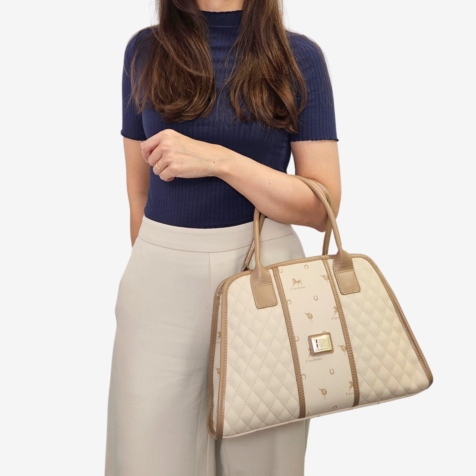 Cavalinho Di Cavallo Beige Canvas Handbag Quilted SKU 16250624.05 #color_beige