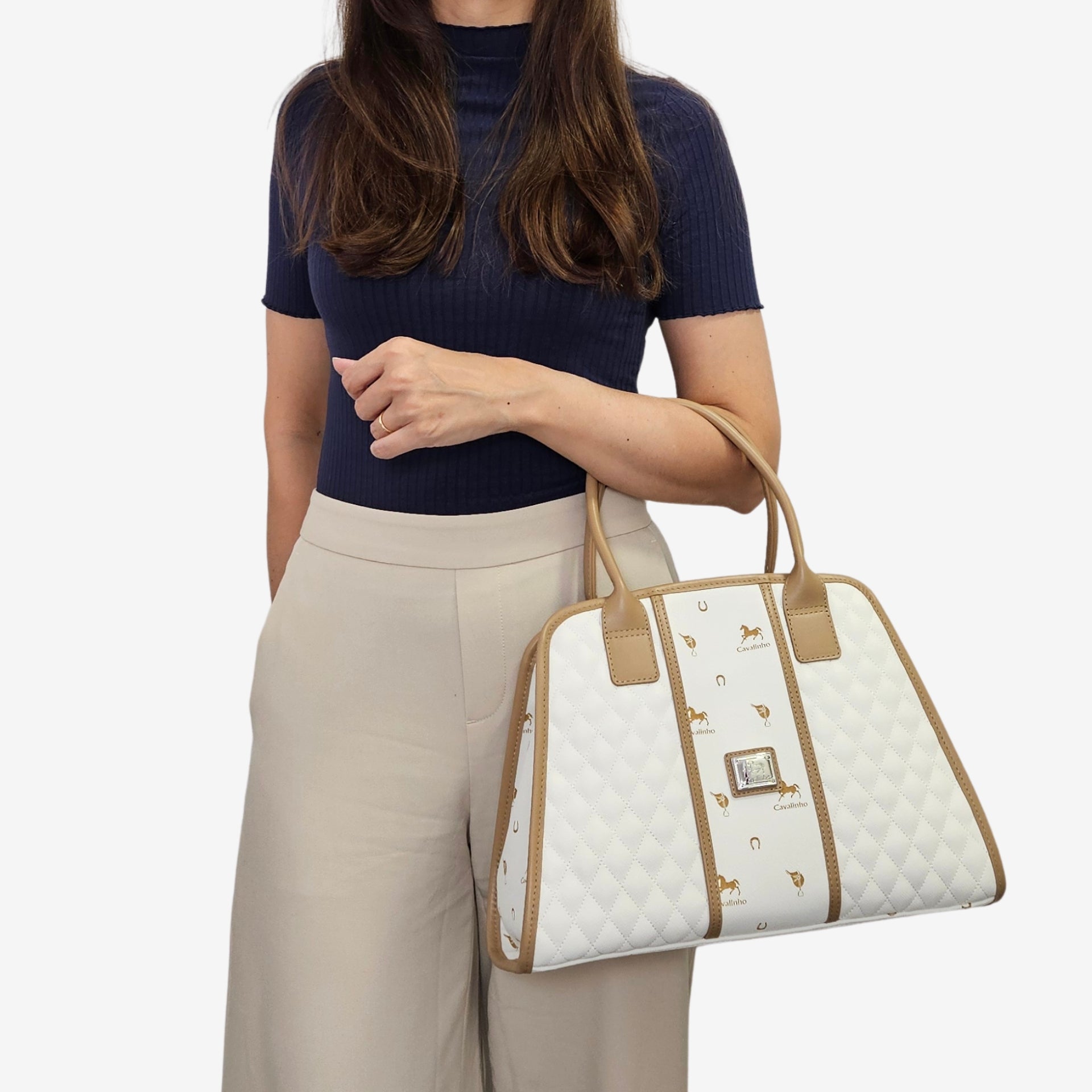 Cavalinho Di Cavallo White Canvas Handbag Quilted SKU 16250624.06 #color_white