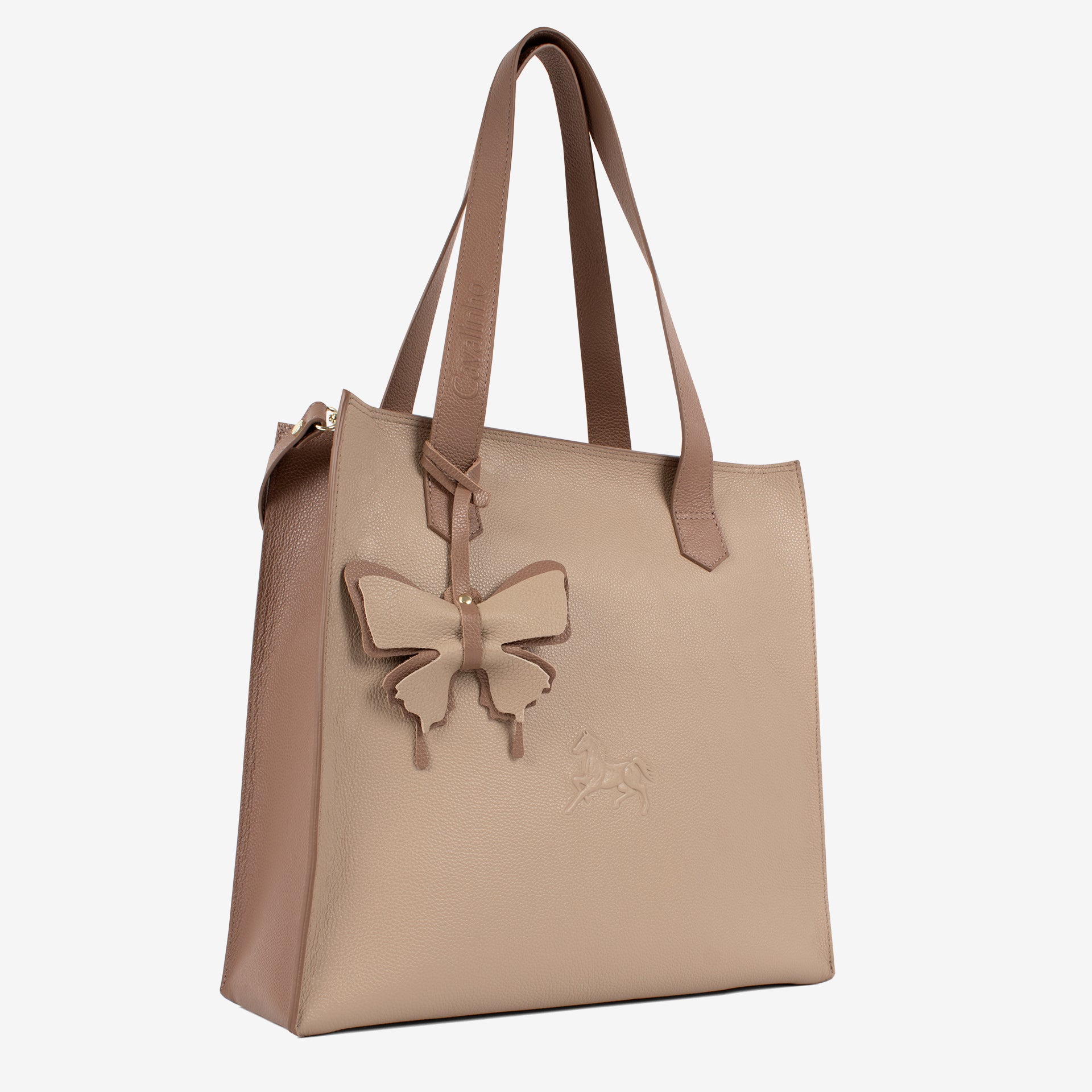 Beige Signature CV by Cavalinho Leather Tote Bag with Butterfly Charm SKU 16260645.31 #color_sand / beige