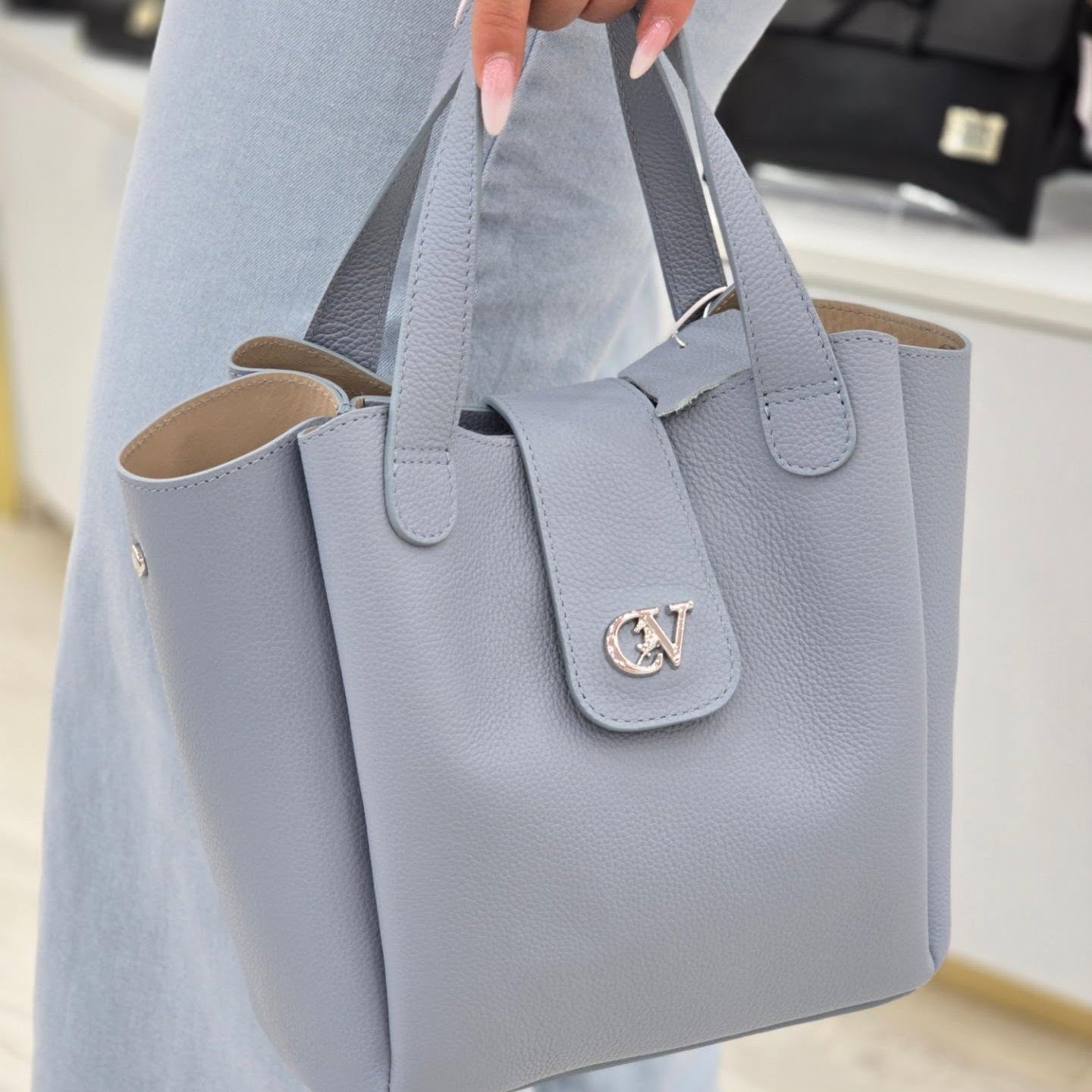 Signature CV By Cavalinho Grey-ish Blue Leather Handbag SKU 16260646.10 #color_lightblue