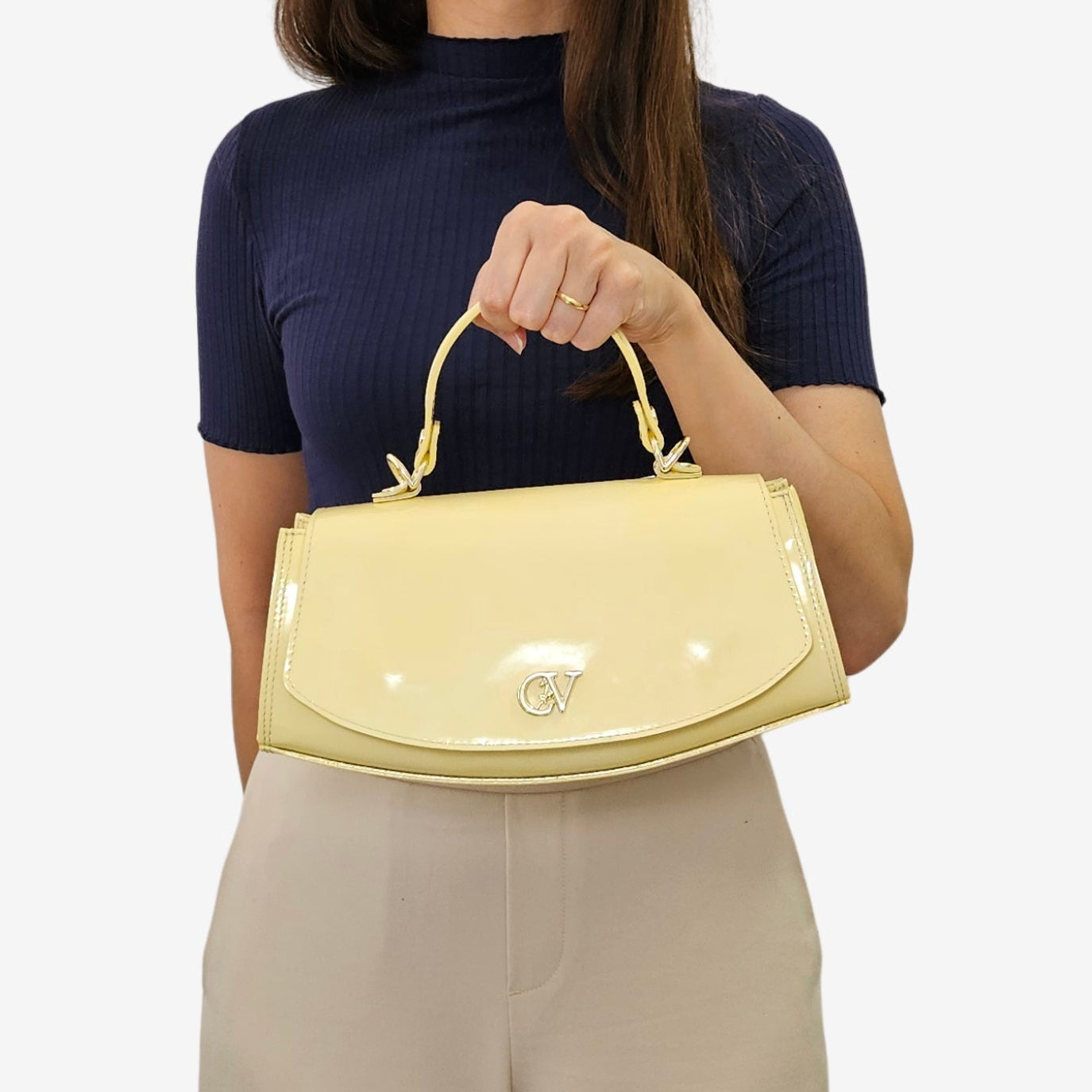 Iconic By Cavalinho Yellow Patent Leather Handbag SKU 16270647.08 #color_yellow, jaune, amarelo