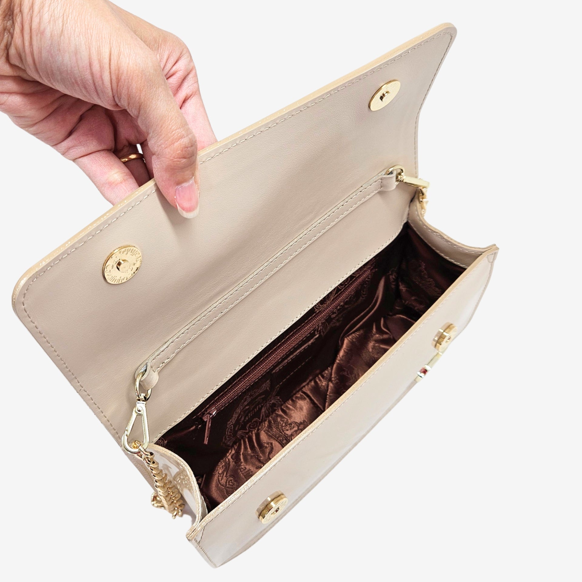 Iconic by Cavalinho Beige Patent Leather Clutch Shoulder Bag SKU 16270648.05 #color_beige