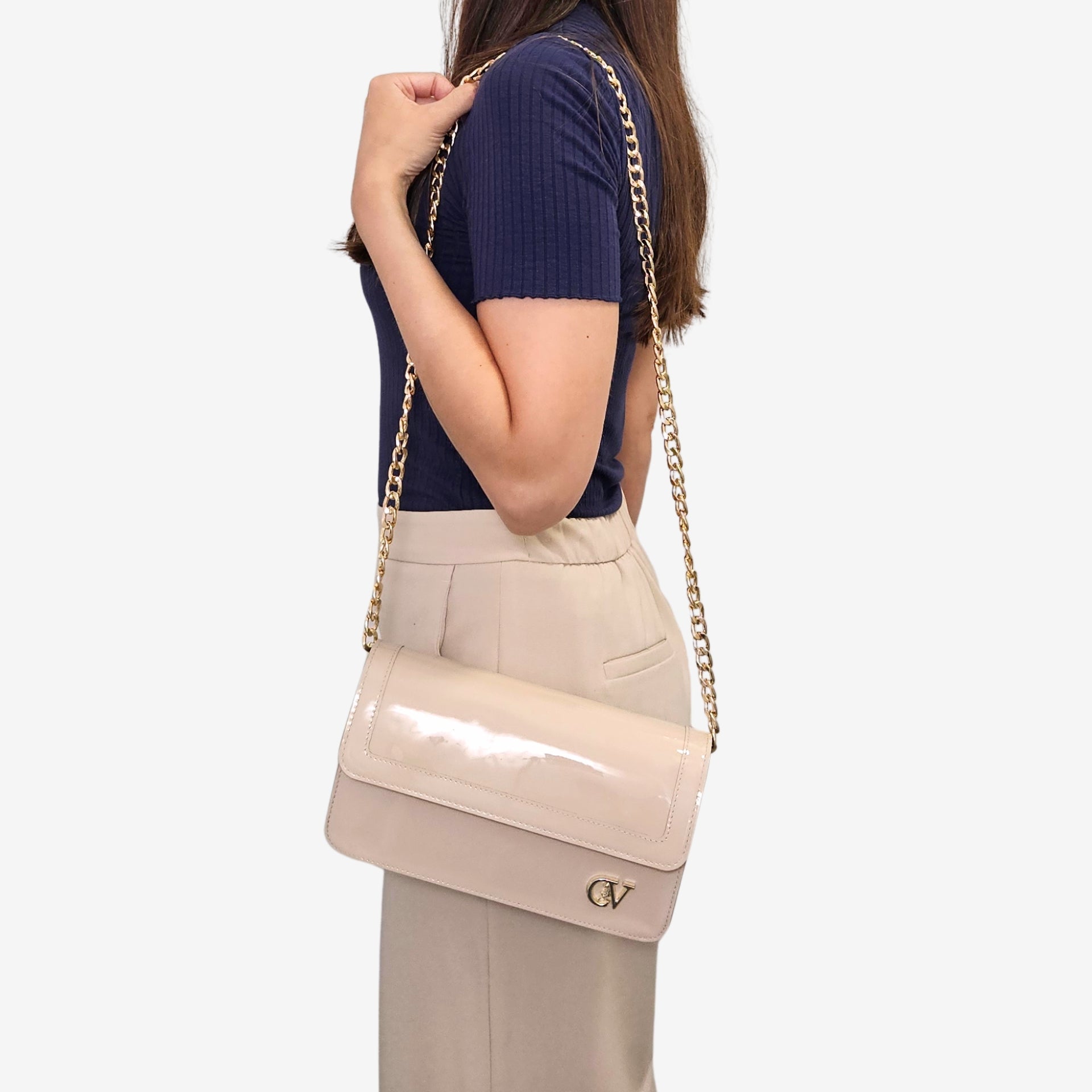 Iconic by Cavalinho Beige Patent Leather Clutch Shoulder Bag SKU 16270648.05 #color_beige