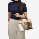 CV by Cavalinho designer handbag in beige and white with patent leather croc-effect detailing SKU 16280635.31 #color_beige / white, beige / blanc, bege / branco