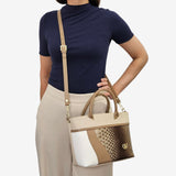 CV by Cavalinho designer handbag in beige and white with patent leather croc-effect detailing SKU 16280635.31 #color_beige / white, beige / blanc, bege / branco