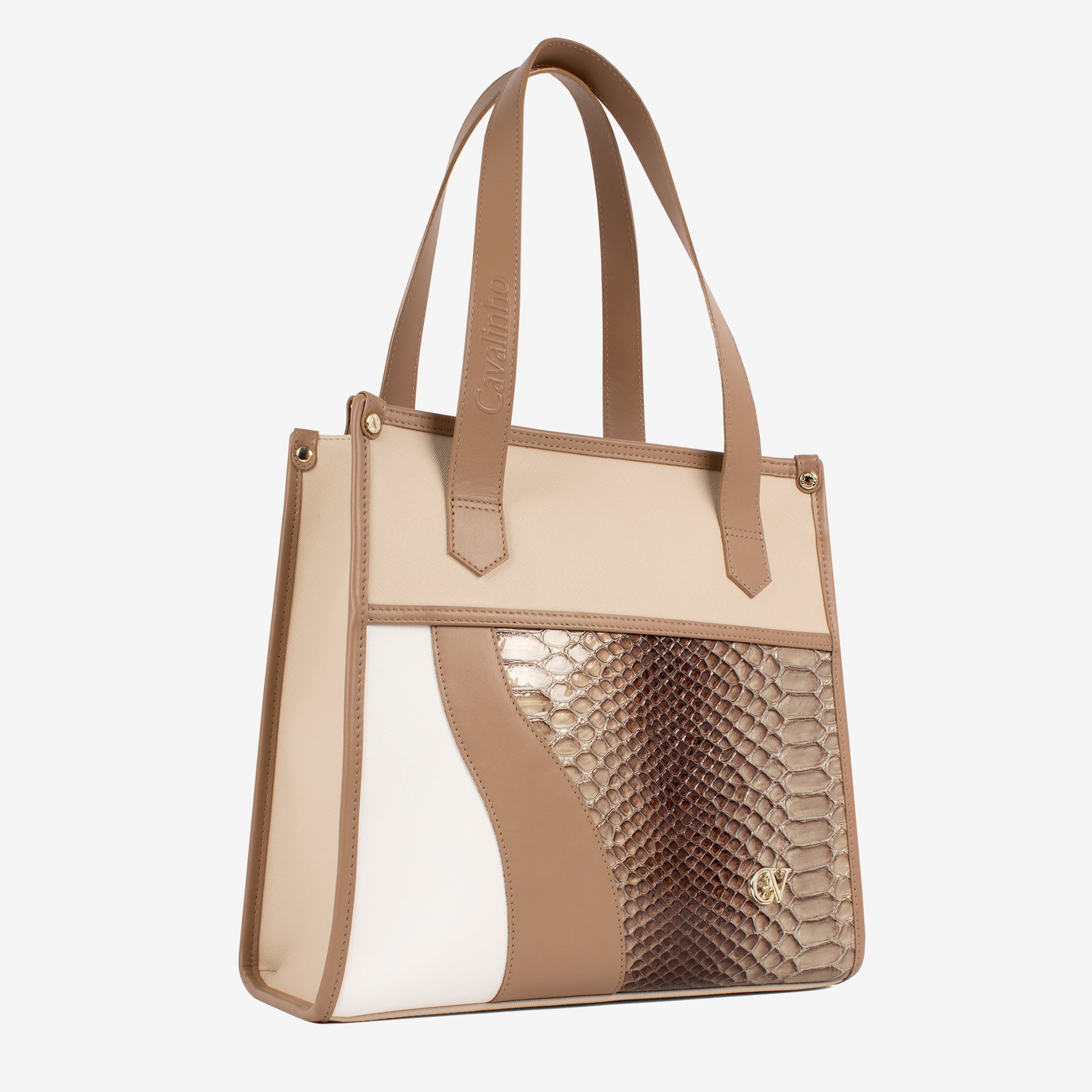 CV by Cavalinho beige and white tote bag with croc-effect patent leather detailing SKU 16280649.31 #color_beige / white, beige / blanc, bege / branco