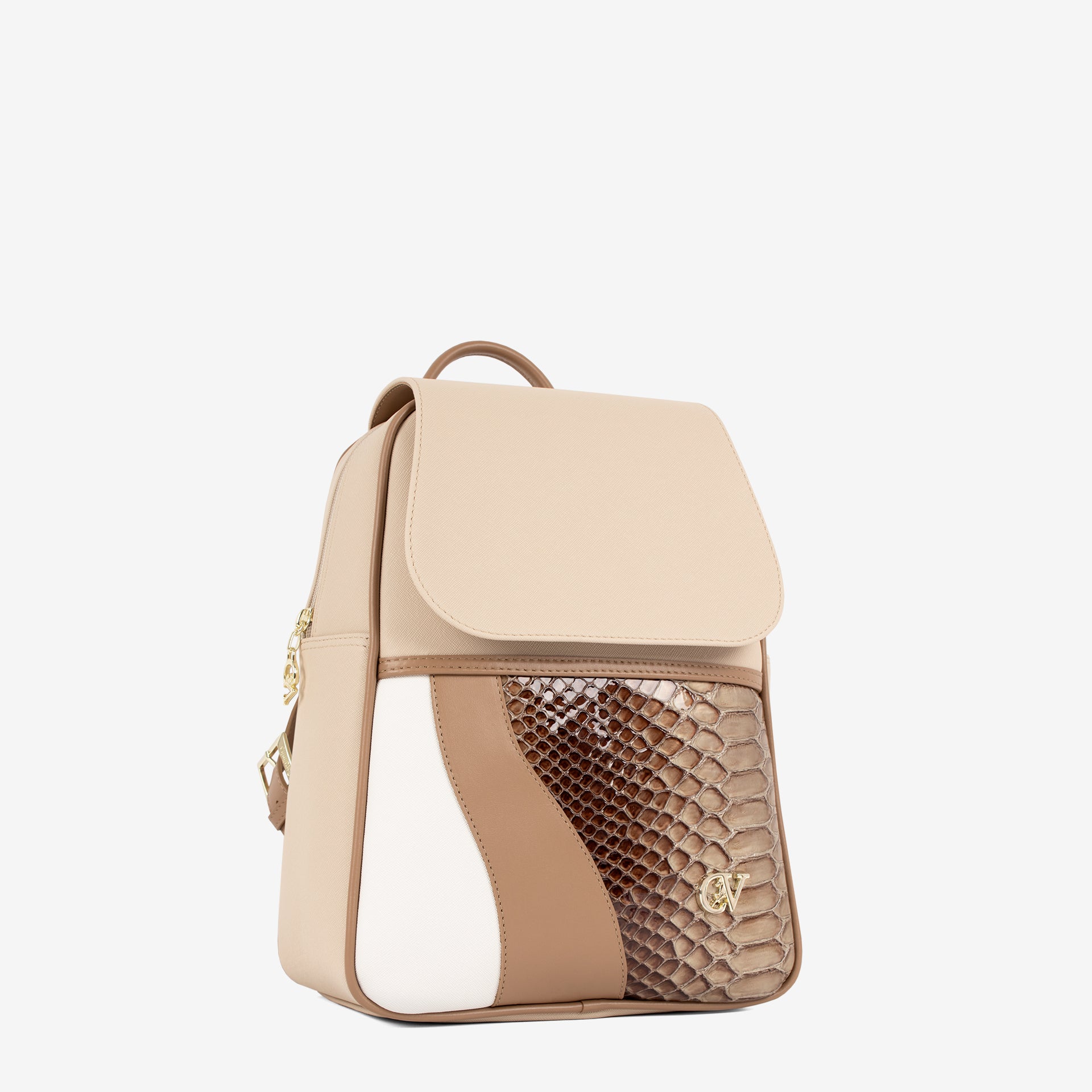 CV by Cavalinho beige and white backpack with croc-effect patent leather detailing SKU 16280653.31 #color_beige / white, beige / blanc, bege / branco