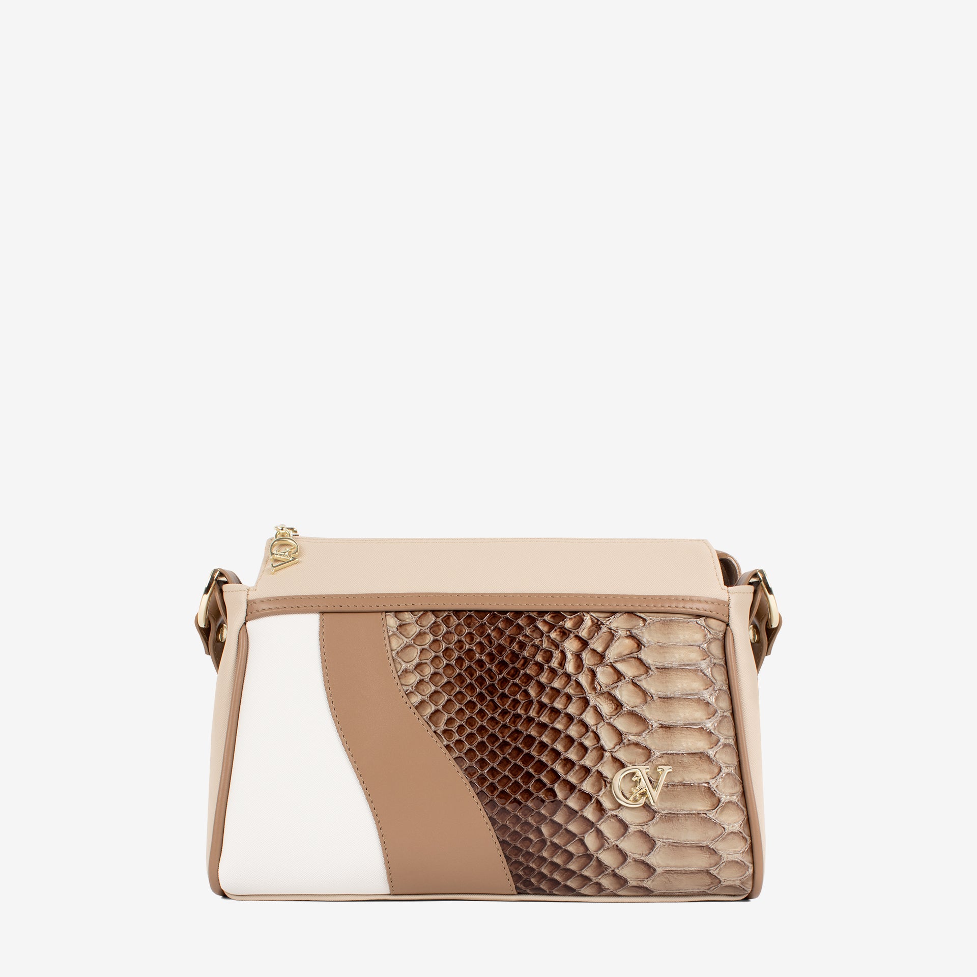CV by Cavalinho beige and white crossbody bag with croc-effect patent leather SKU 16280654.31 #color_beige / white, beige / blanc, bege / branco