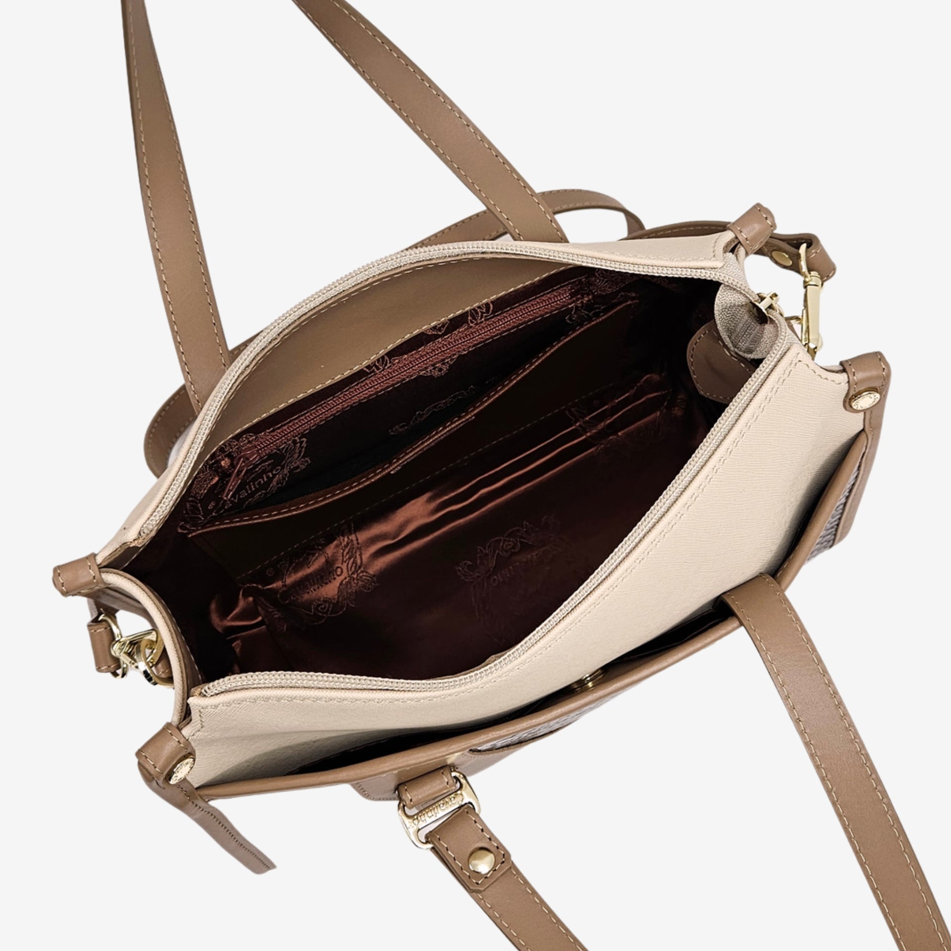 CV by Cavalinho beige and white handbag with croc-effect patent leather detailing SKU 16280655.31 #color_beige / white, beige / blanc, bege / branco
