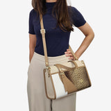 CV by Cavalinho beige and white handbag with croc-effect patent leather detailing SKU 16280655.31 #color_beige / white, beige / blanc, bege / branco