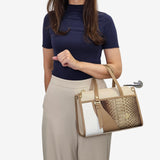 CV by Cavalinho beige and white handbag with croc-effect patent leather detailing SKU 16280655.31 #color_beige / white, beige / blanc, bege / branco